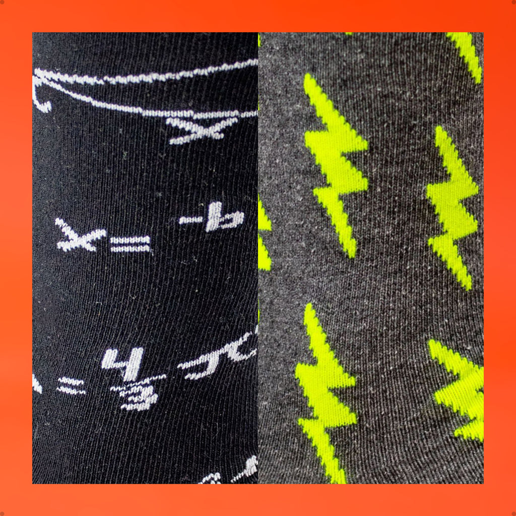 Kit 2 Meias Divertidas Estampadas Oddo Geek Matemática Raio