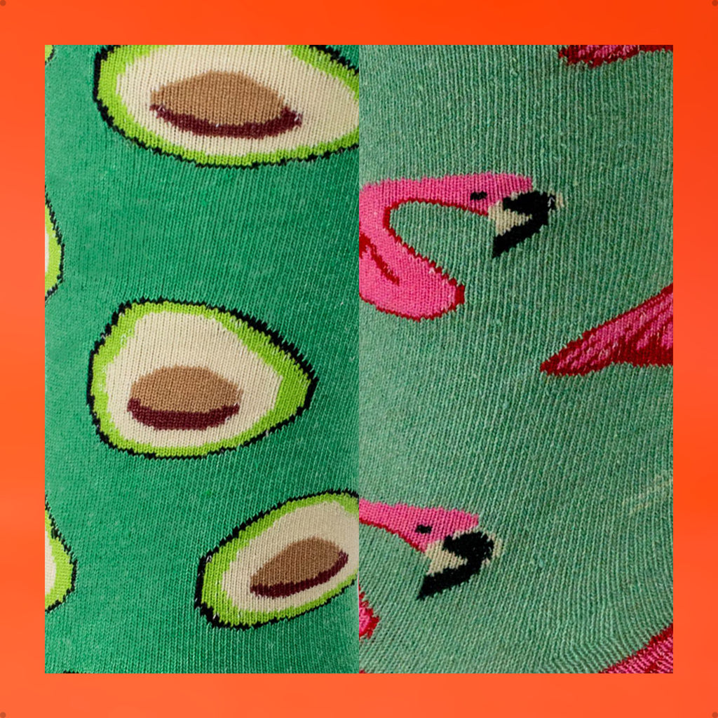 Kit 2 Meias Divertidas Estampadas Oddo Tropical Alegre Flamingo Abacate