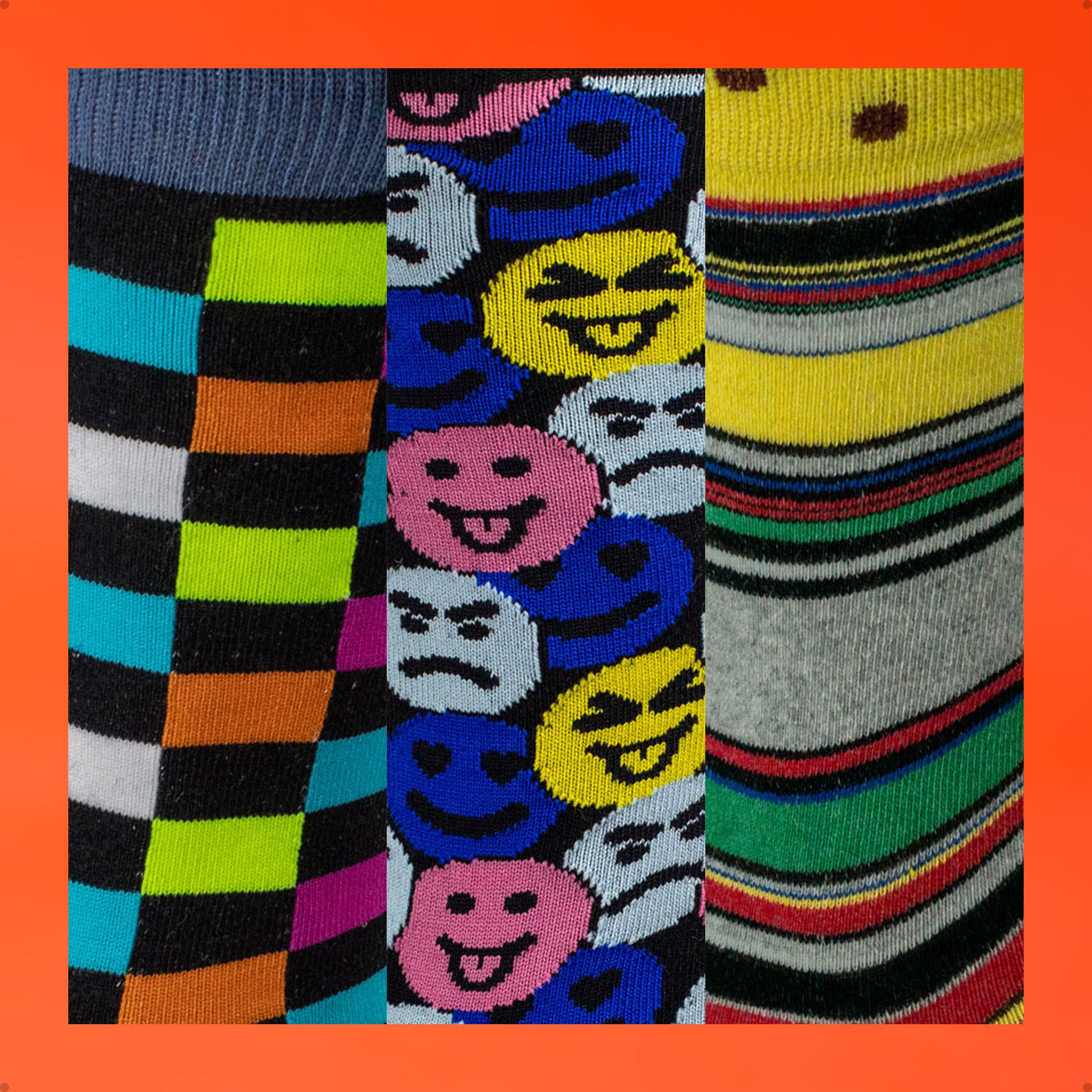 Kit 3 Meias Cano Alto Coloridas Xadrez Emoji Listras