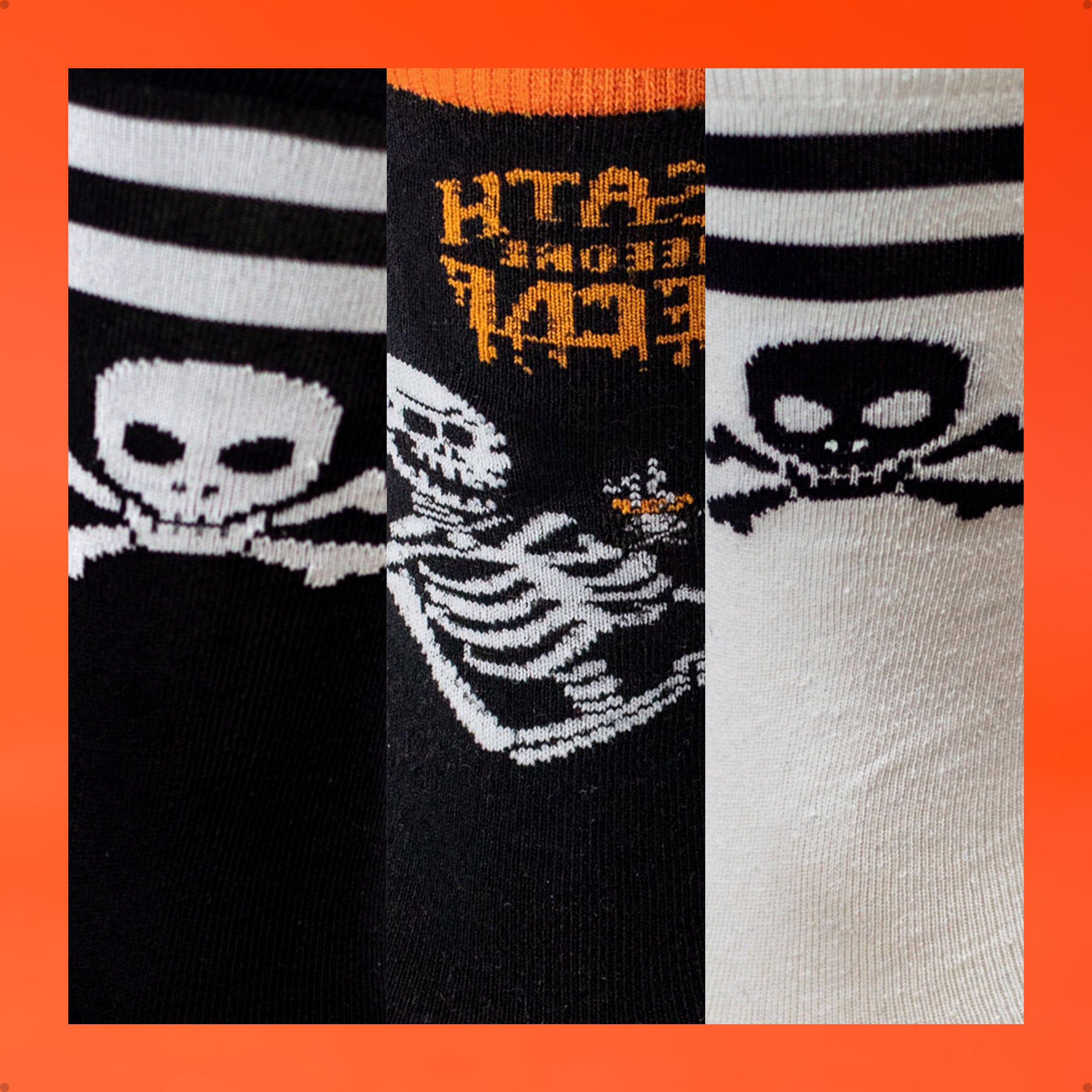 Kit 3 Meias Cano Alto Oddo Rock Caveira