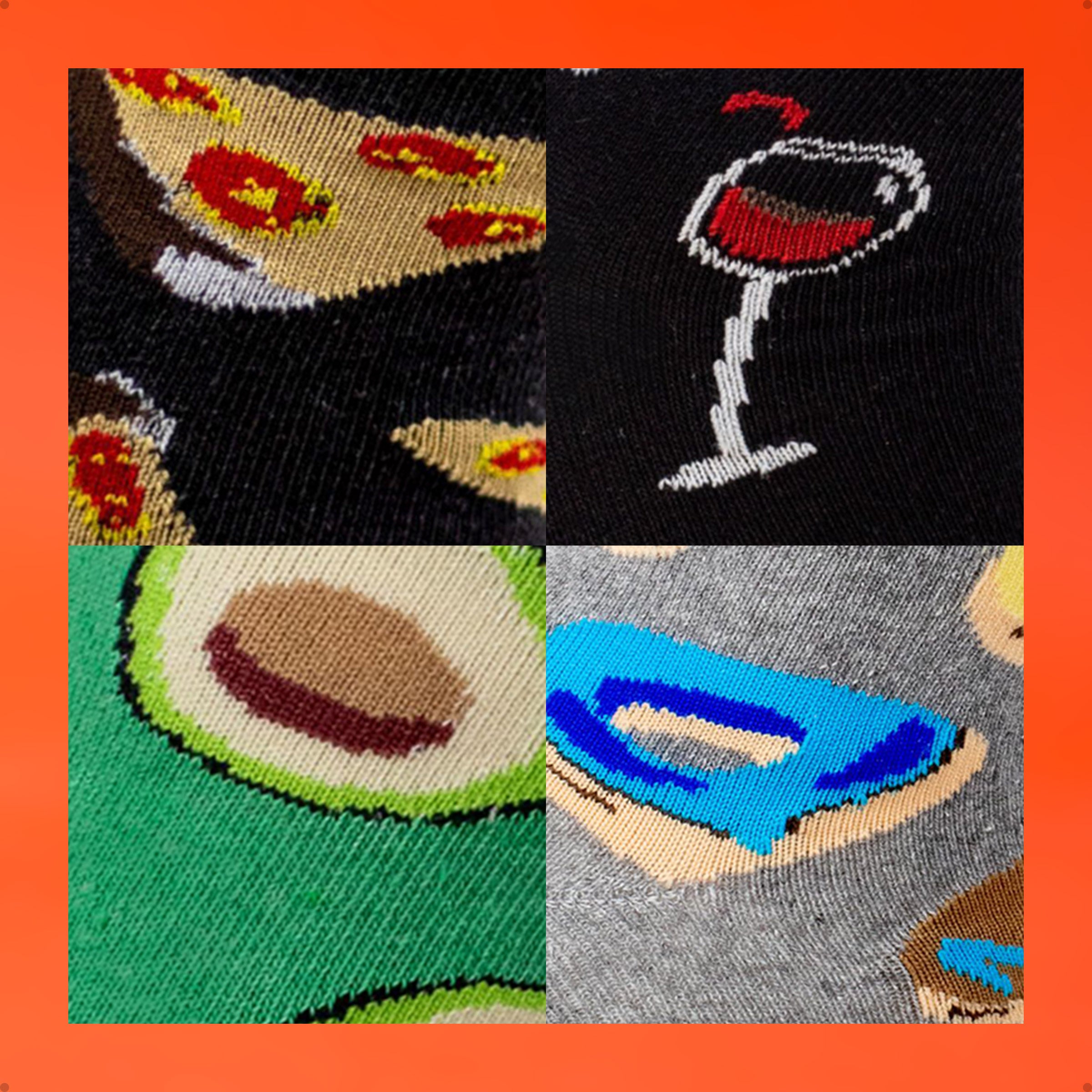 Kit 4 Meias Cano Alto Gourmet Pizza Vinho Abacate Donut