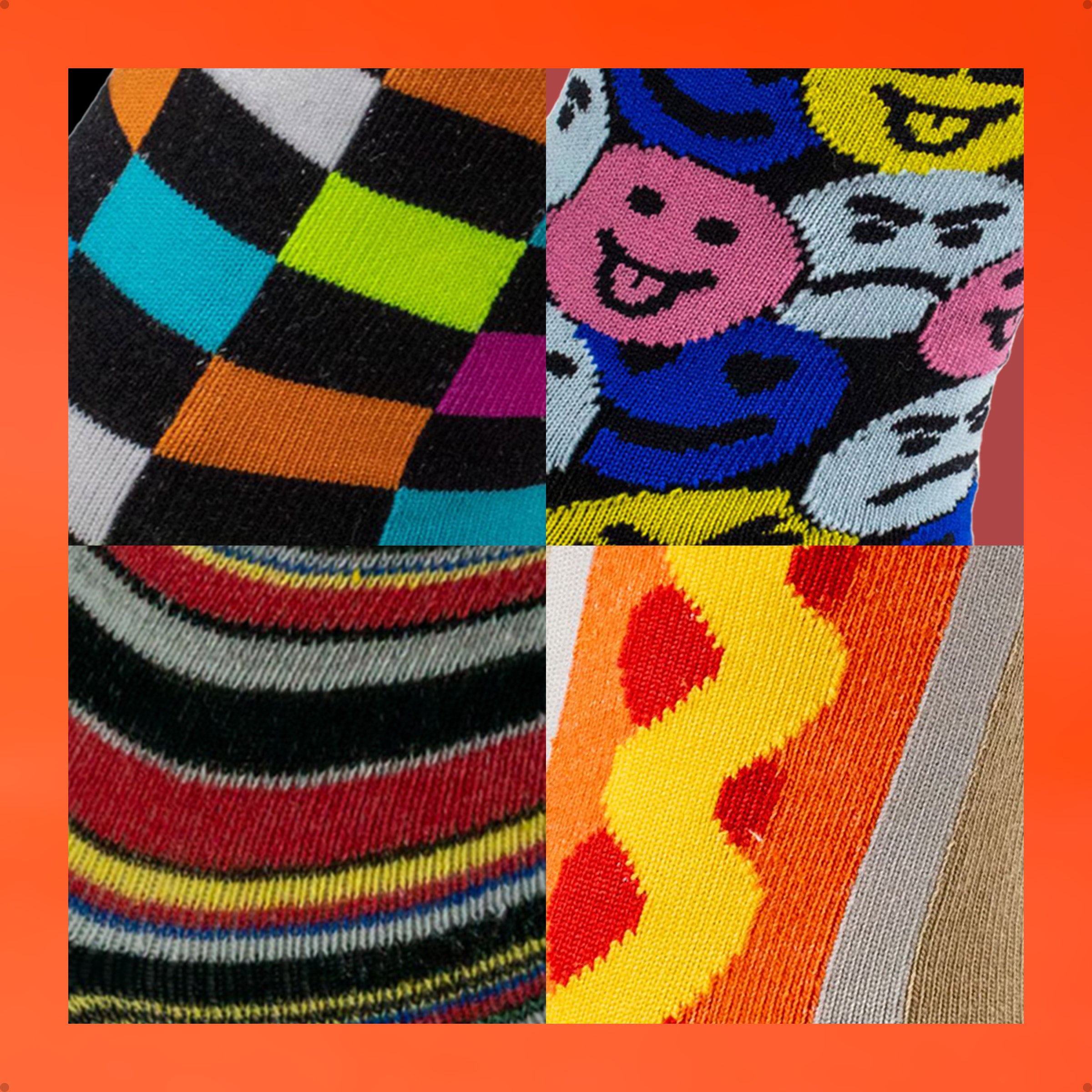 Kit 4 Meias Cano Alto Coloridas Xadrez Emoji Listras Hotdog