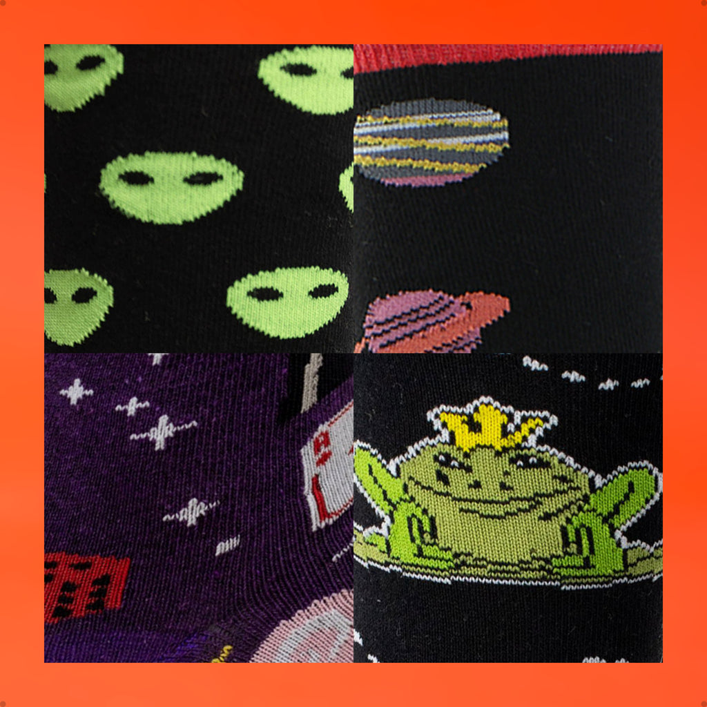 Kit 4 Meias Cano Alto Espacial Alien Planetas Mágica Sapo Cururu