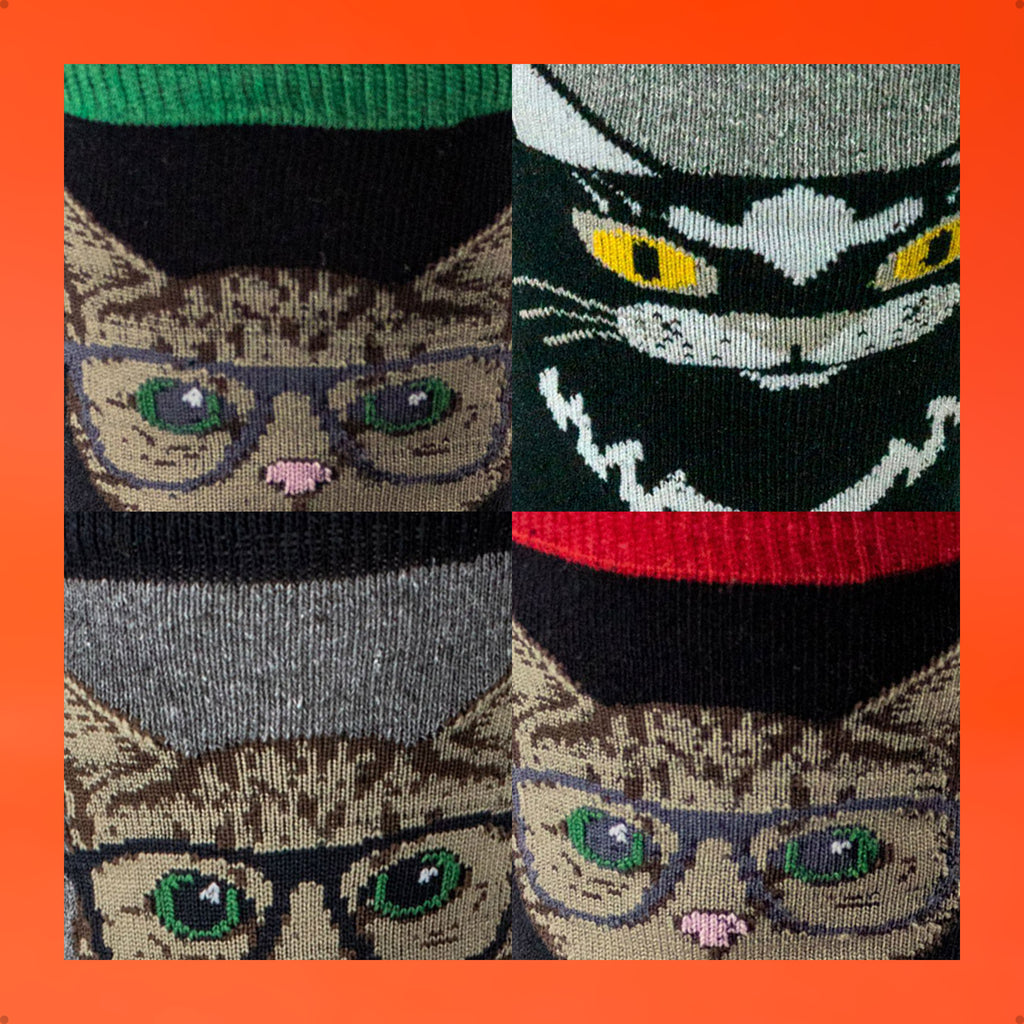 Kit 4 Meias Cano Alto Loucos por Gatos Salem e Gatos de Óculos