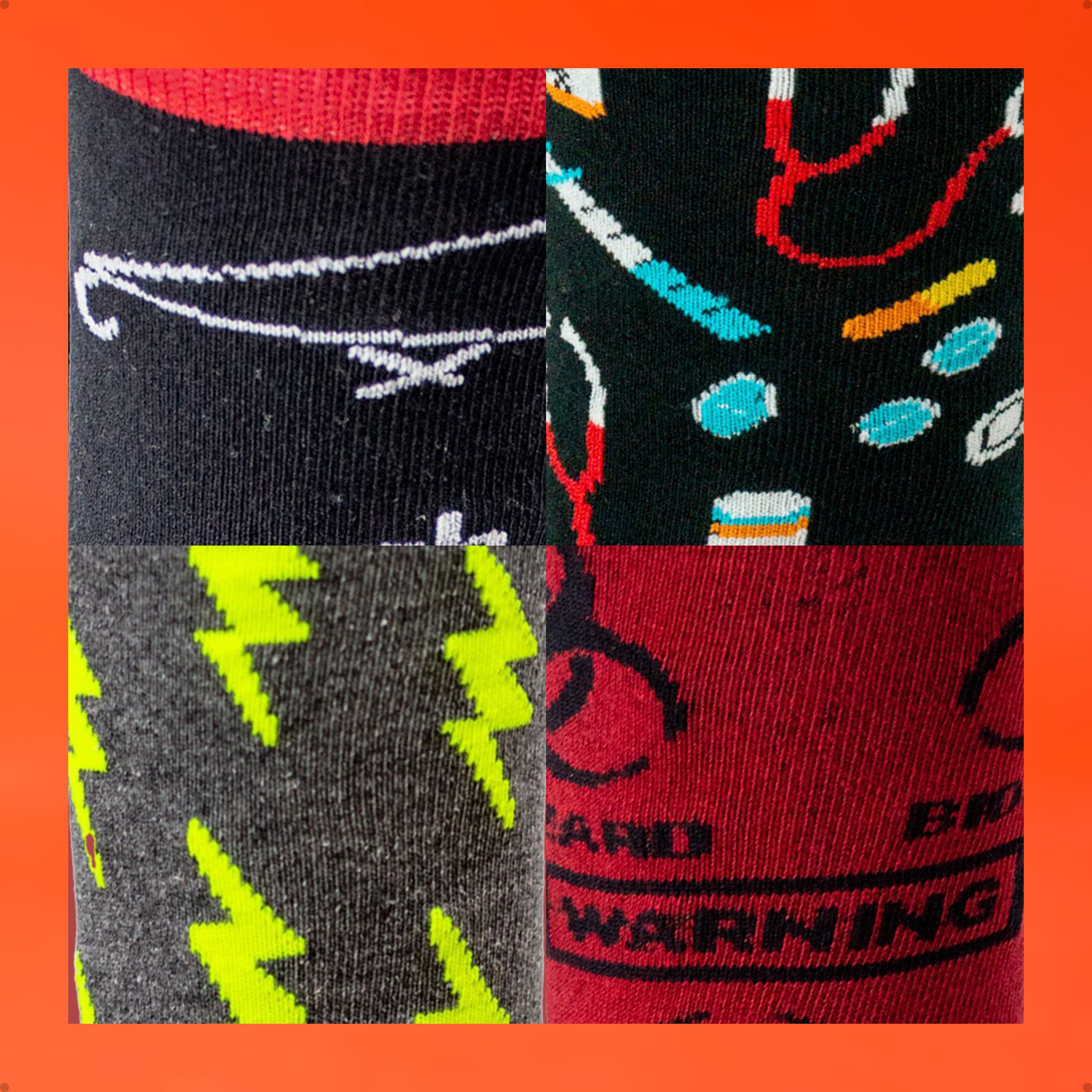 Kit 4 Meias Cano Alto Nerd Matemática Medicina Raio Alerta Vermelho