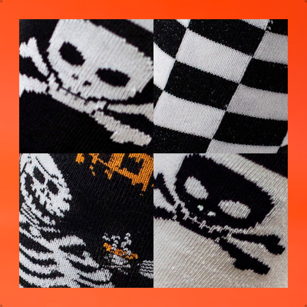 Kit 4 Meias Cano Alto Rock Caveira Quadriculada