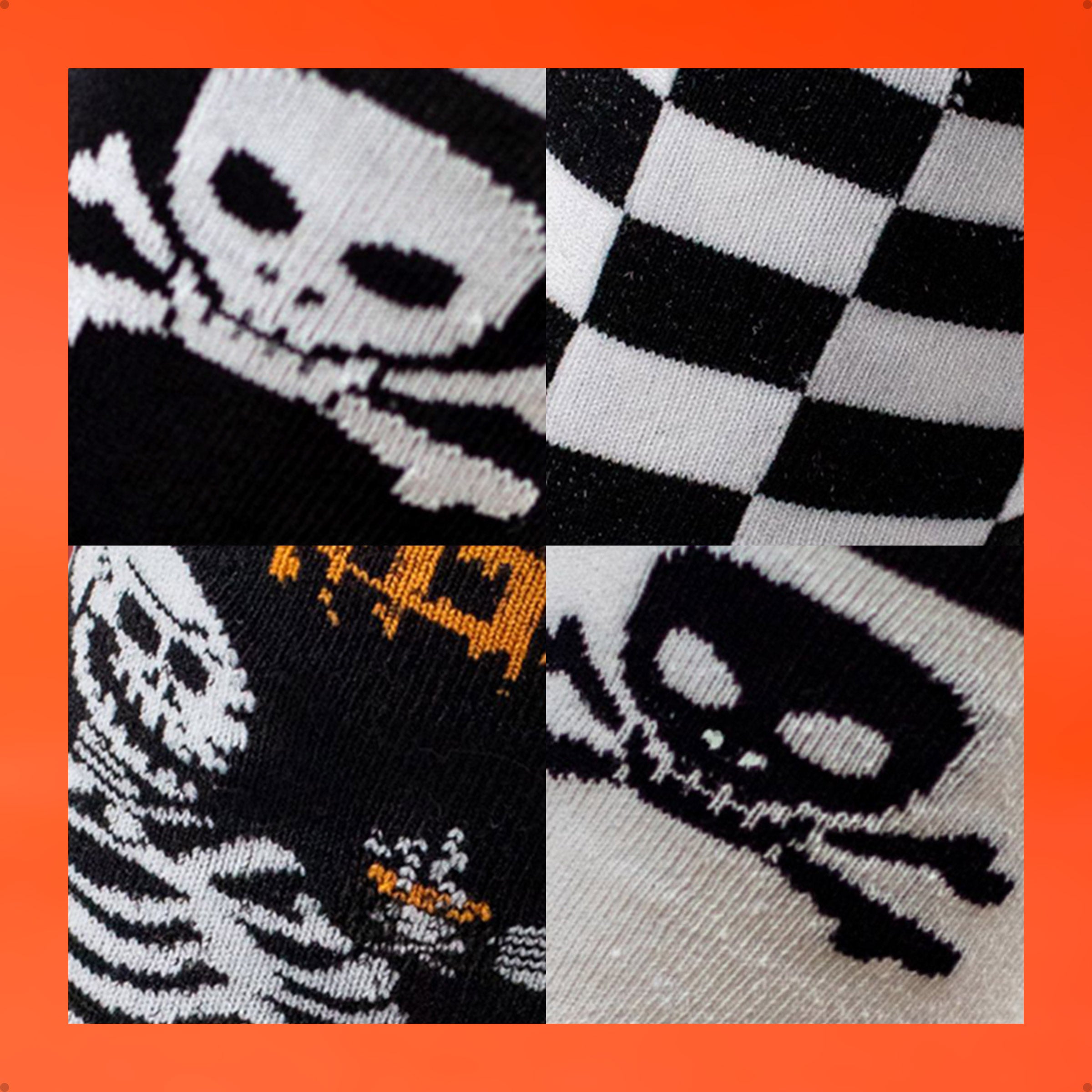 Kit 4 Meias Cano Alto Rock Caveira Quadriculada