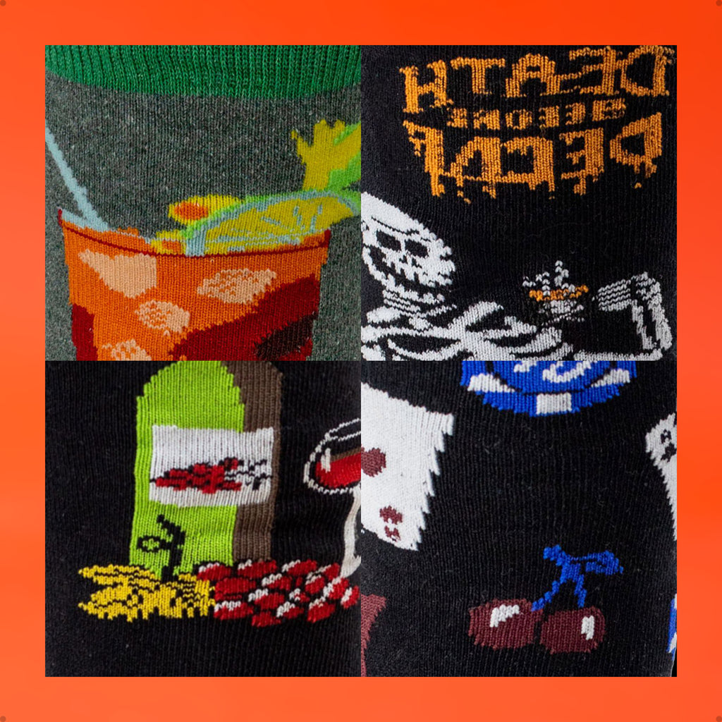 Kit 4 Meias Cano Alto Sextou! Drink Caveira Cafeína Vinho Poker