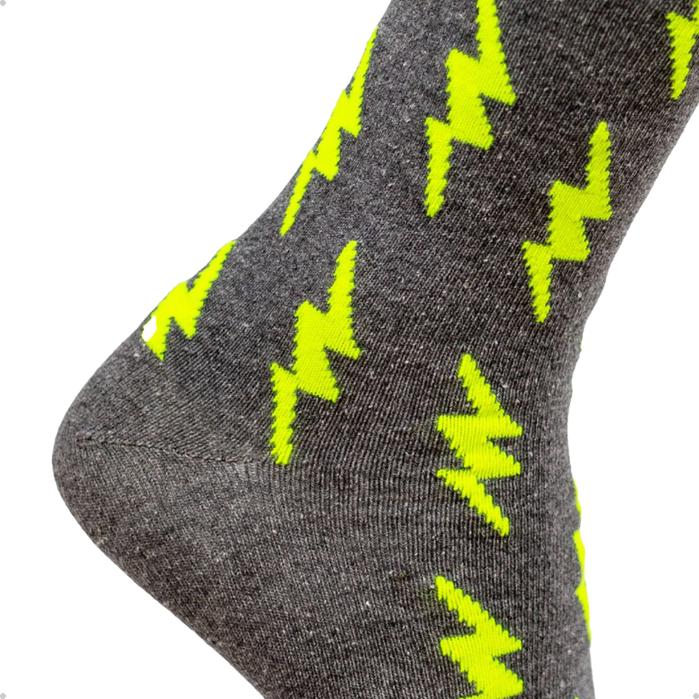 Meia Divertida Estampada Oddo Cano Longo Cinza Raio Verde