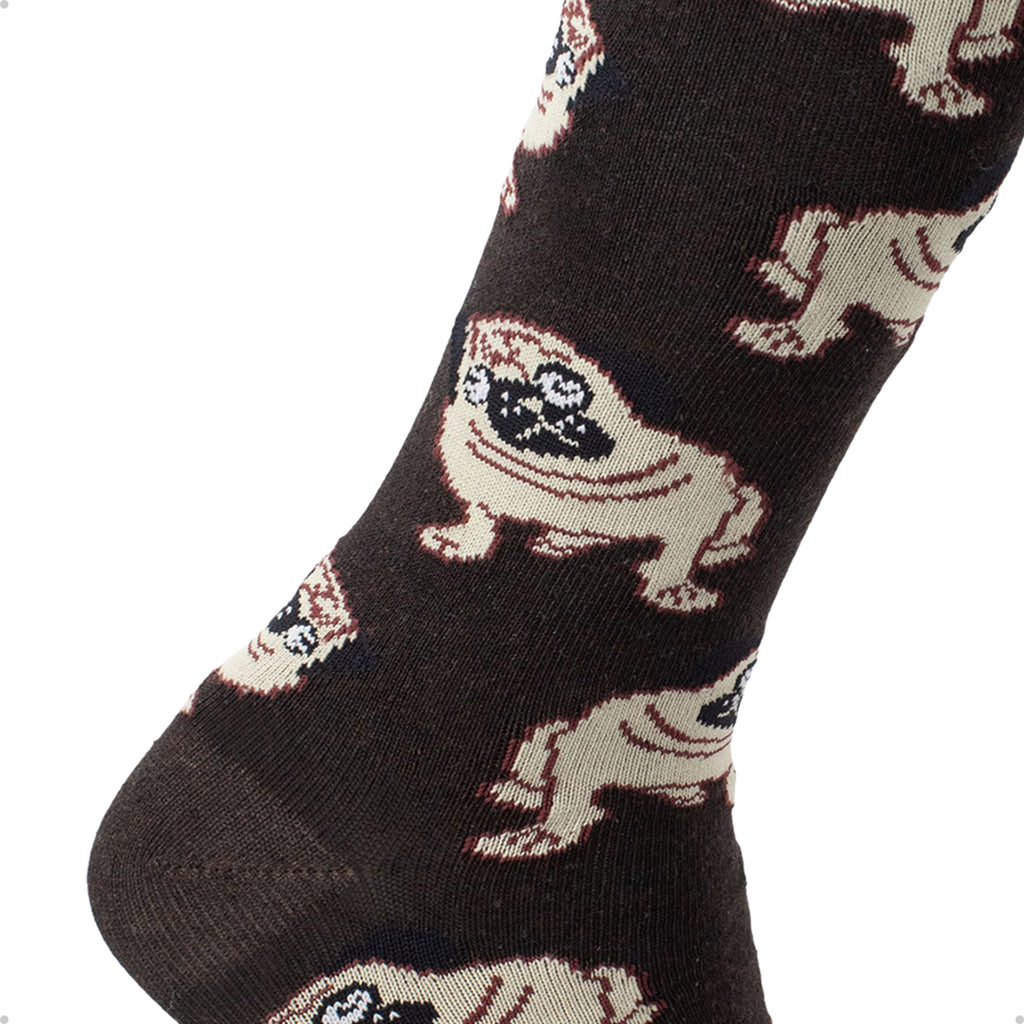 Meia Divertida Estampada Oddo Cano Longo Marrom Cachorro Pug
