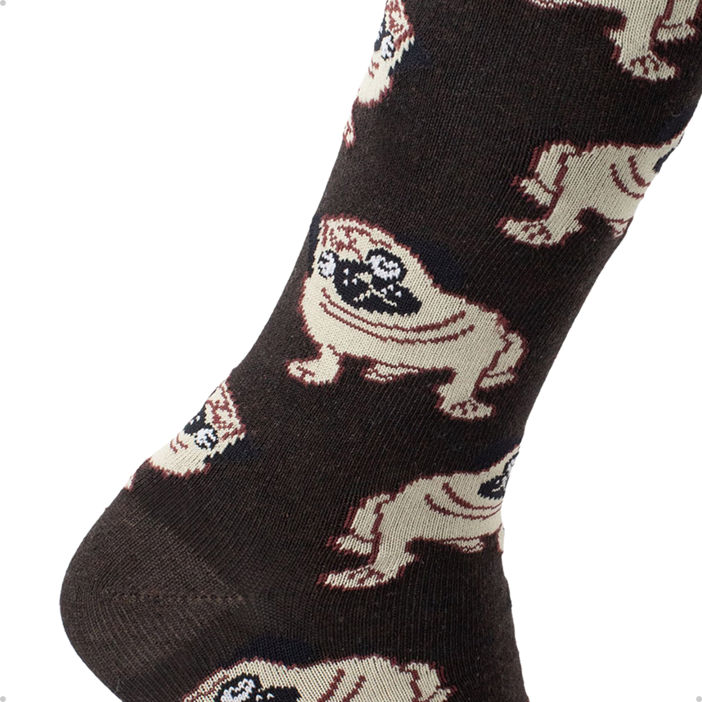 Meia Divertida Estampada Oddo Cano Longo Marrom Cachorro Pug