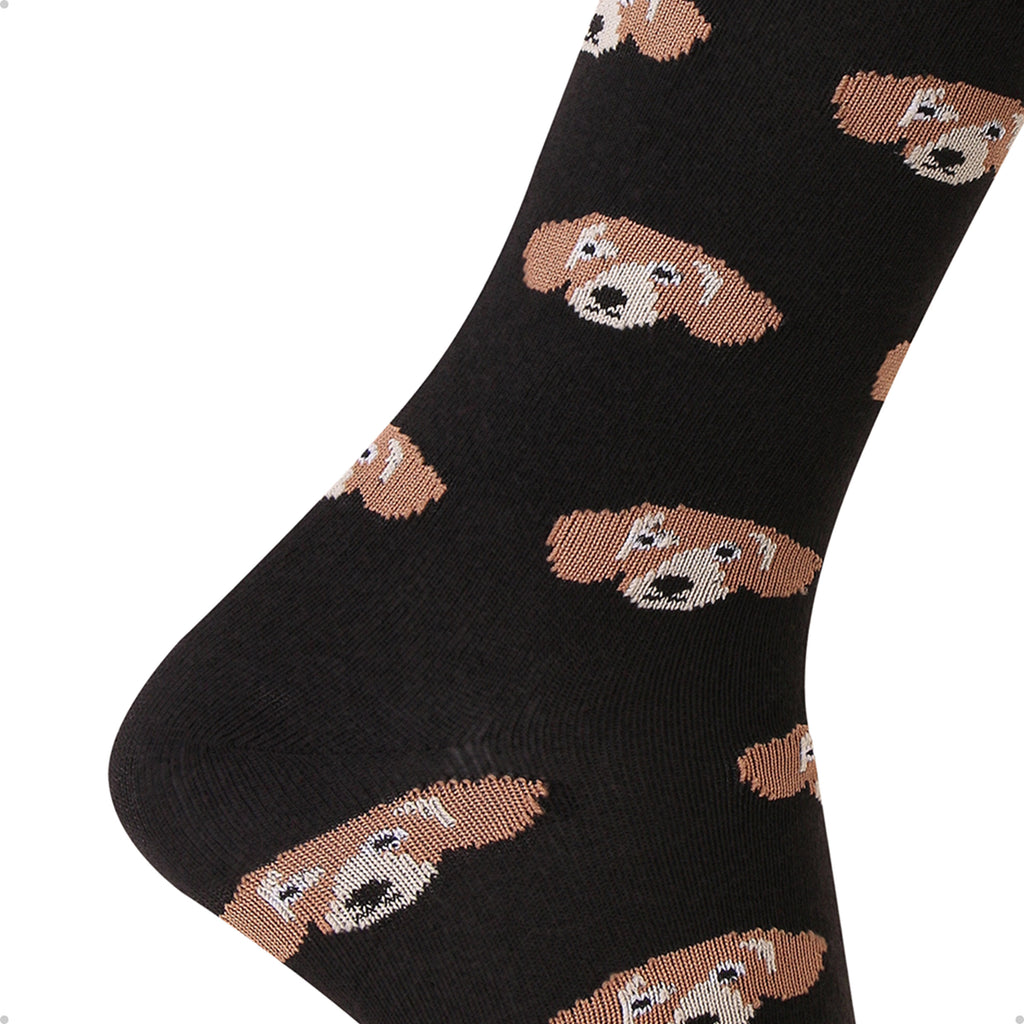 Meia Divertida Estampada Oddo Cano Longo Preta Cachorro Salsicha Basset Dachshund