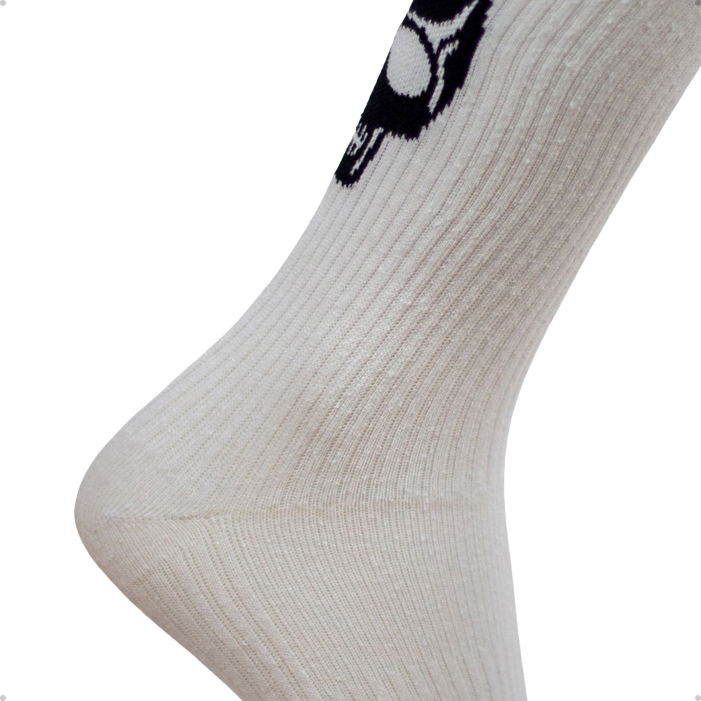 Meia Divertida Estampada Oddo Cano Longo Branca Caveira