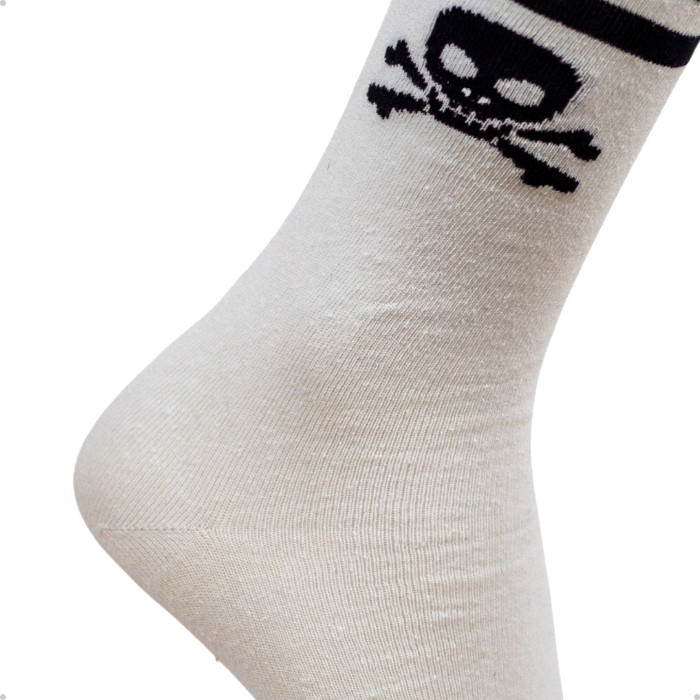 Meia Divertida Estampada Oddo Cano Longo Branca Caveira Com Listras