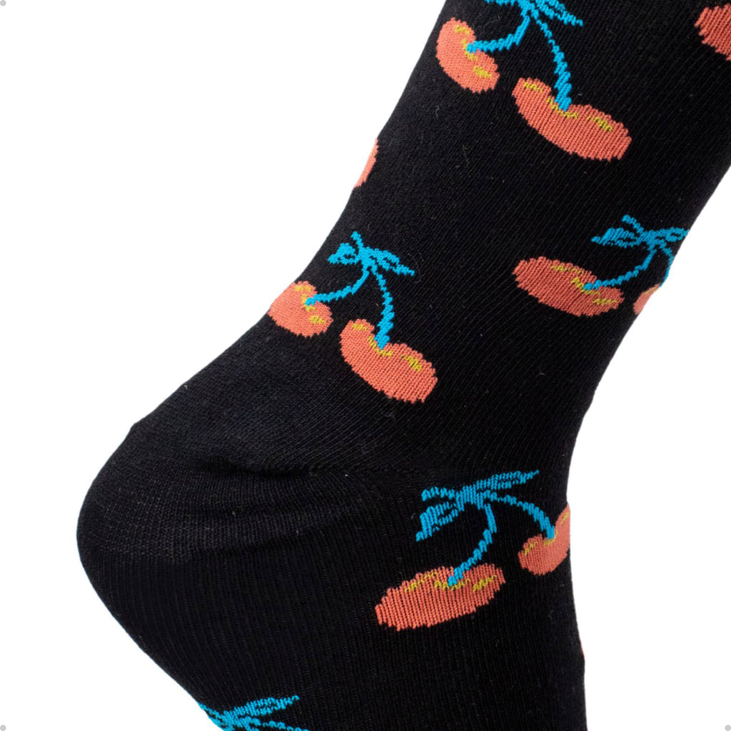 Meia Divertida Estampada Oddo Cano Longo Preta Cereja