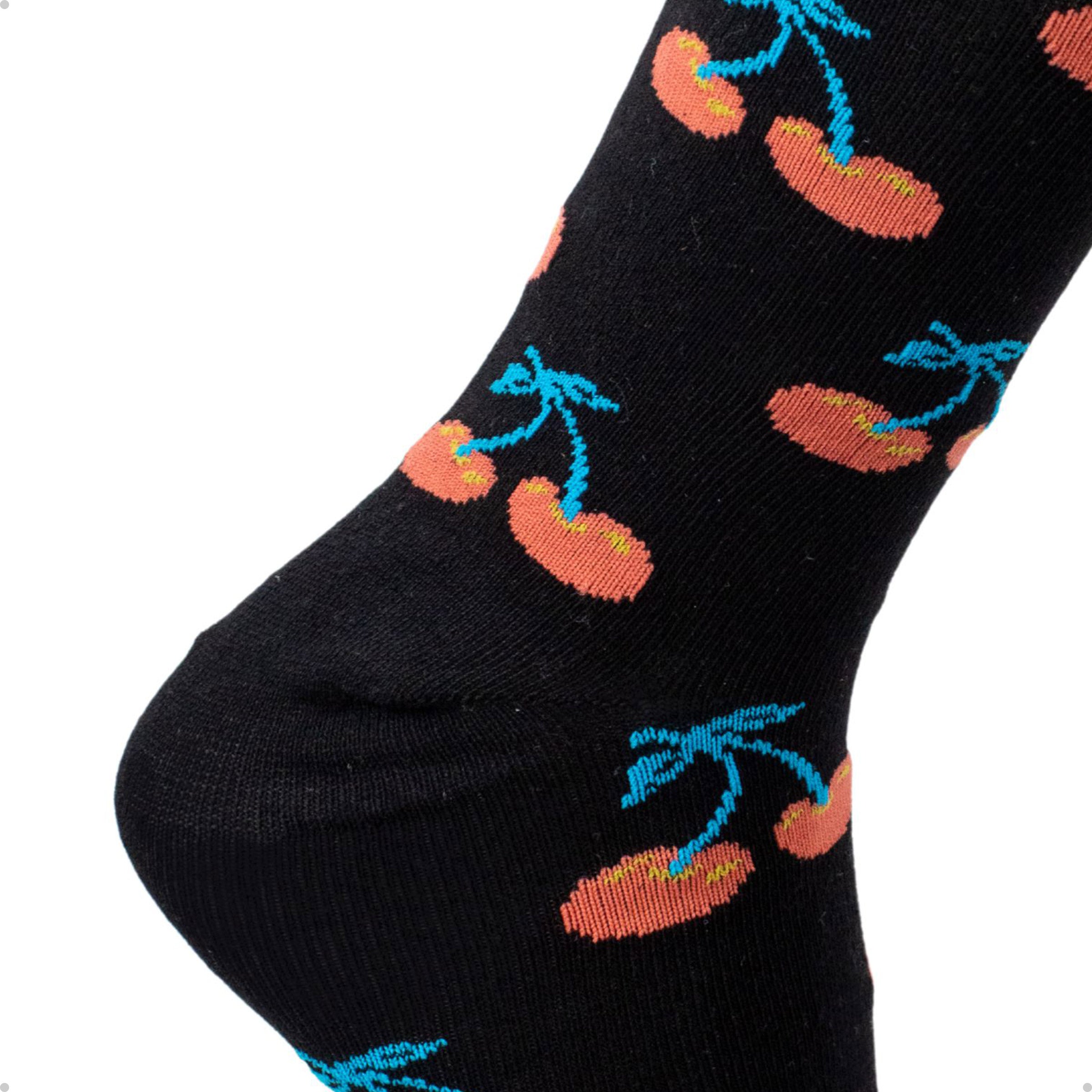 Meia Divertida Estampada Oddo Cano Longo Preta Cereja