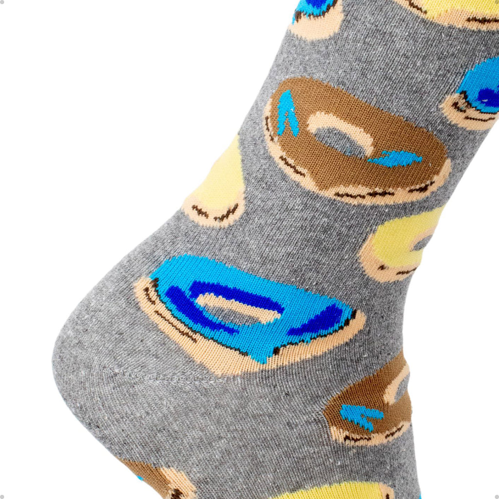 Meia Divertida Estampada Oddo Cano Longo Cinza Amarelo Azul Donut