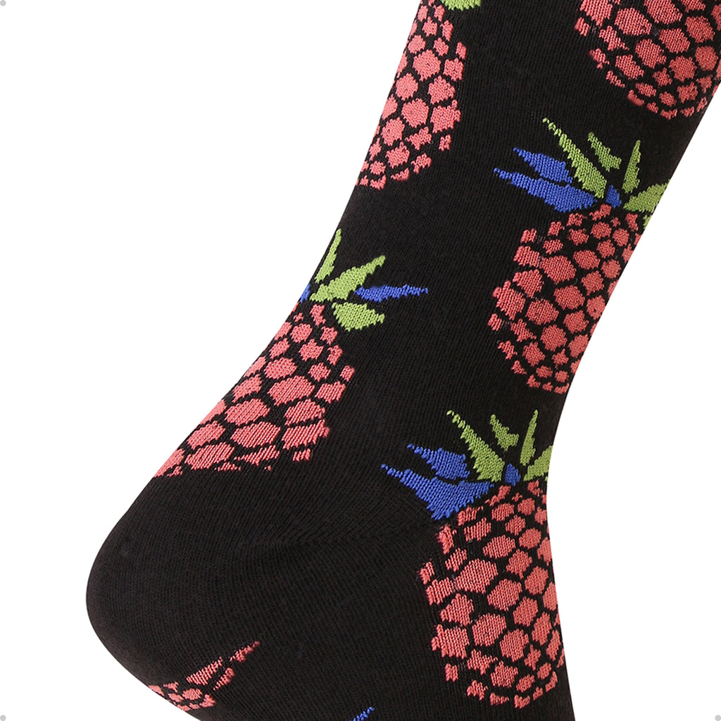 Meia Divertida Estampada Oddo Cano Longo Preta Abacaxi