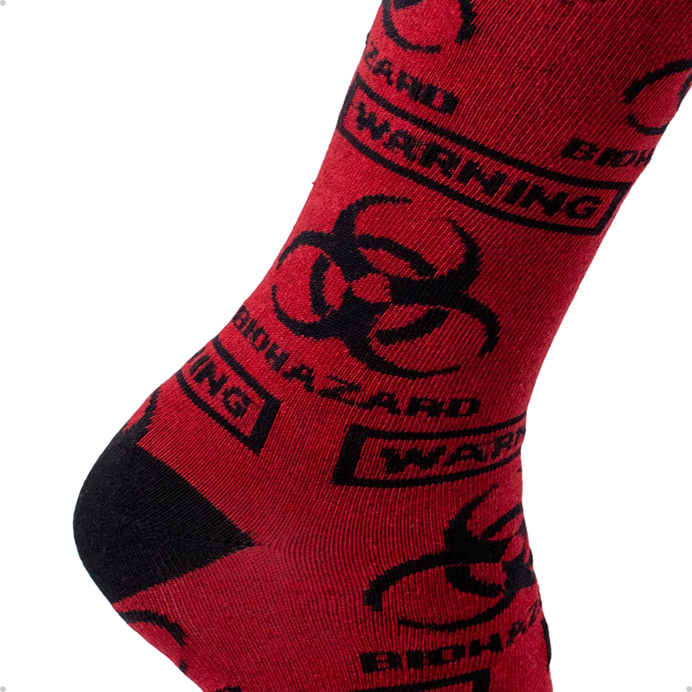 Meia Divertida Estampada Oddo Cano Longo Vermelha Alerta Warning