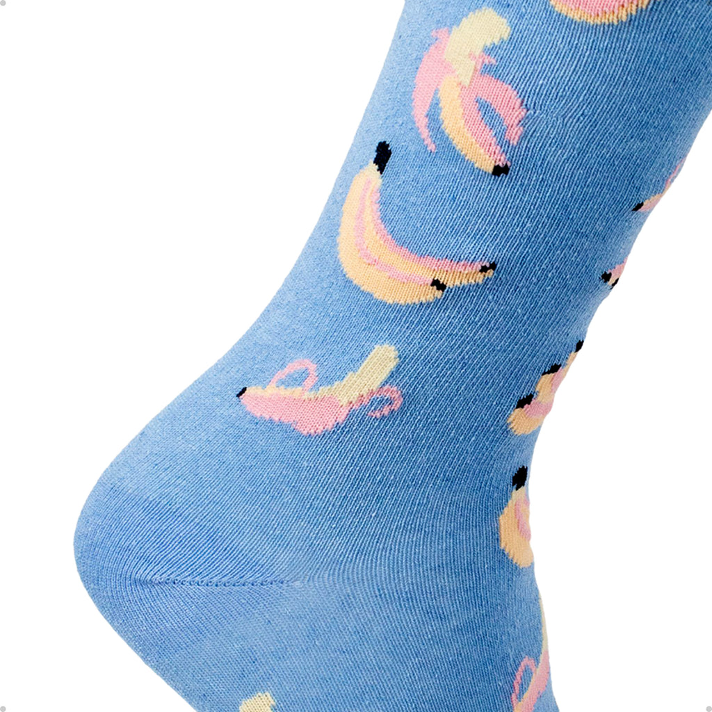 Meia Divertida Estampada Oddo Cano Longo Azul Banana