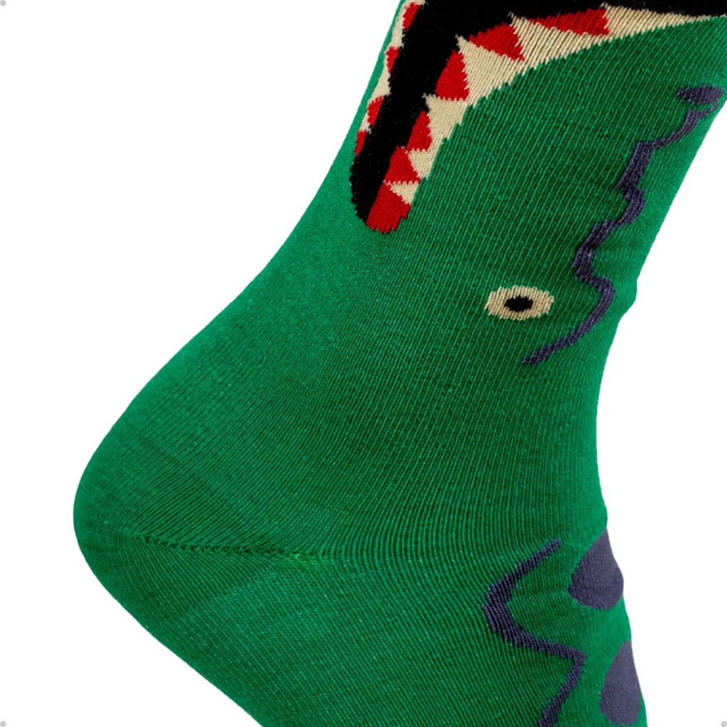 Meia Divertida Estampada Oddo Cano Longo Verde Jacaré Mordida