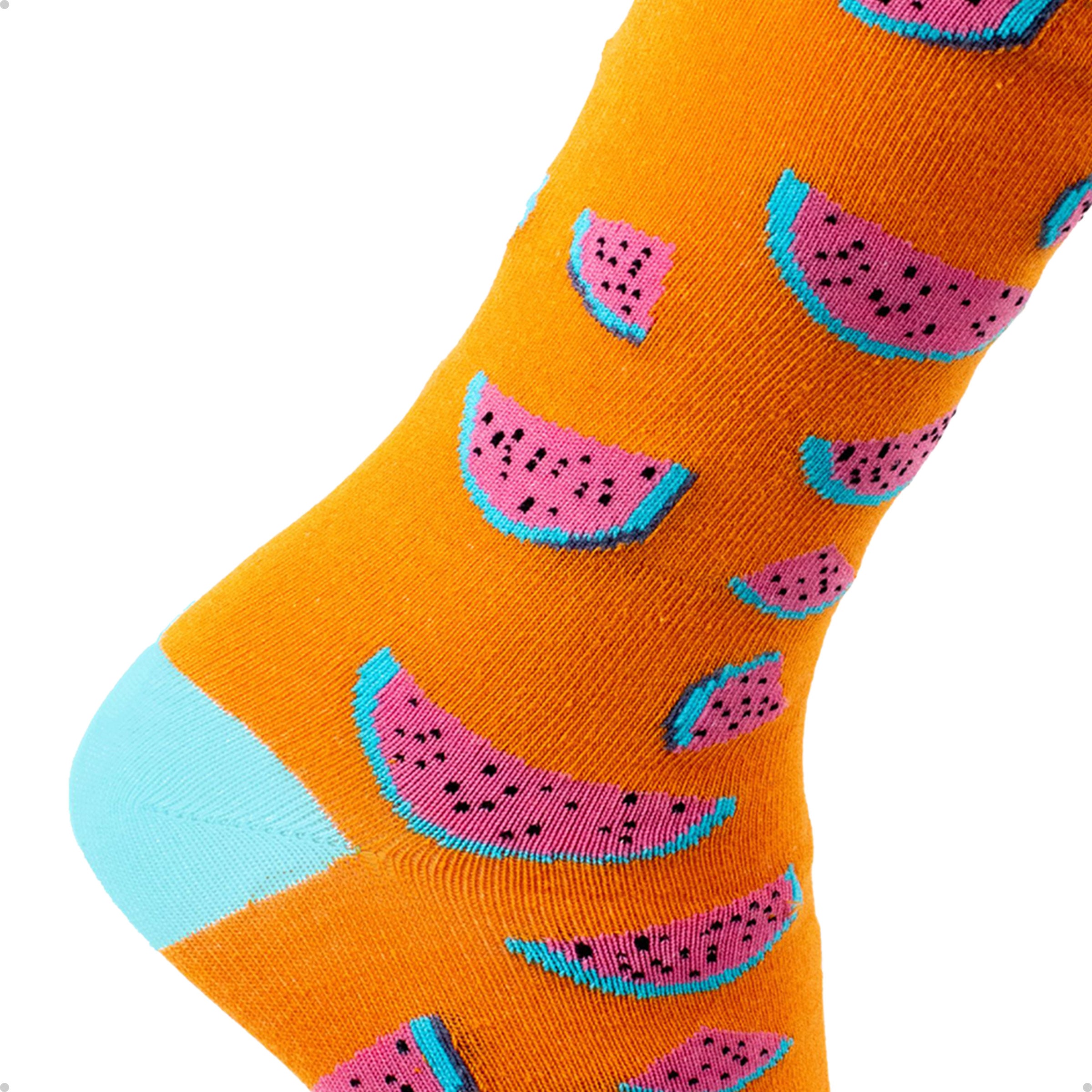 Meia Divertida Estampada Oddo Cano Longo Laranja Melancia