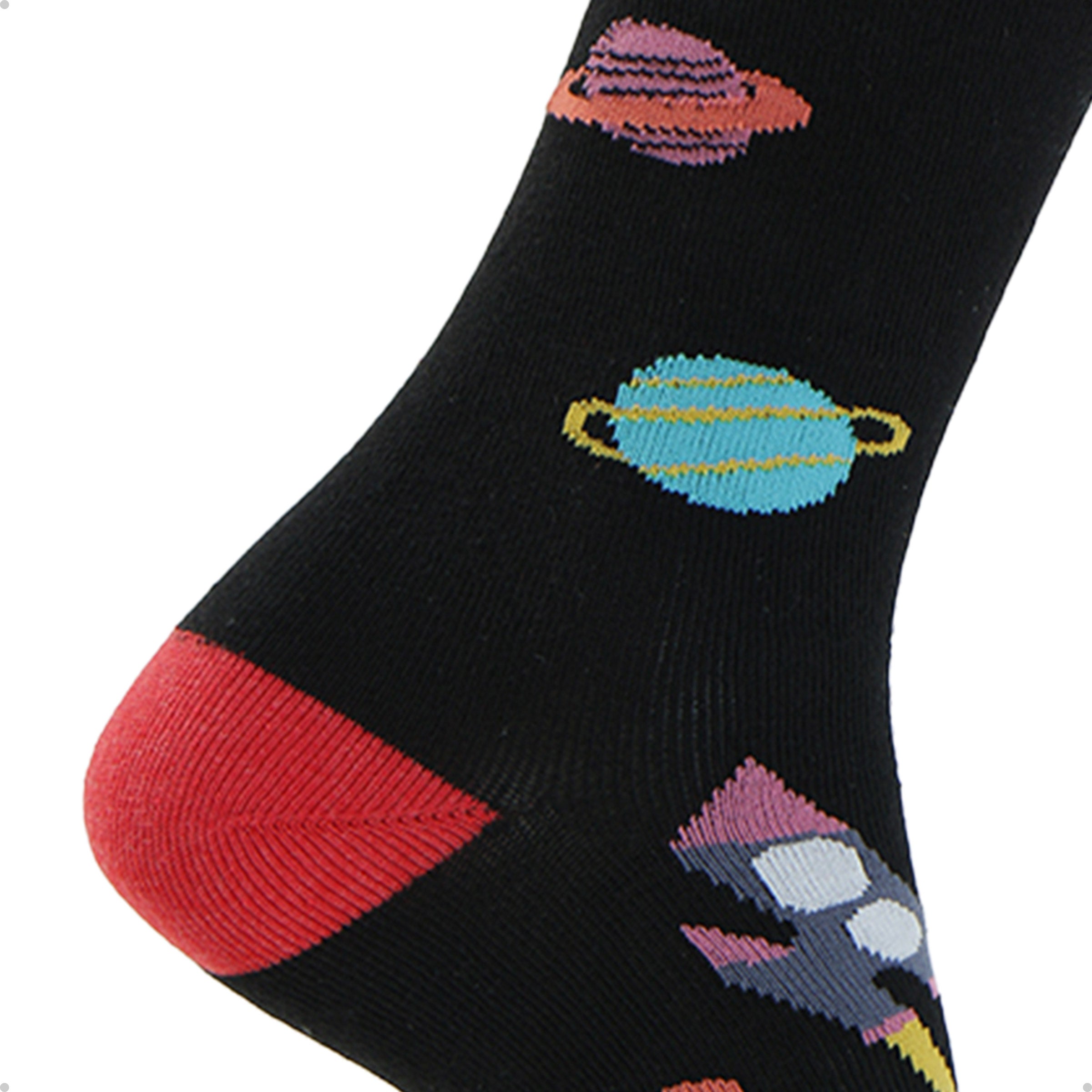 Meia Divertida Estampada Oddo Cano Longo Preta Espaço Sideral Planetas