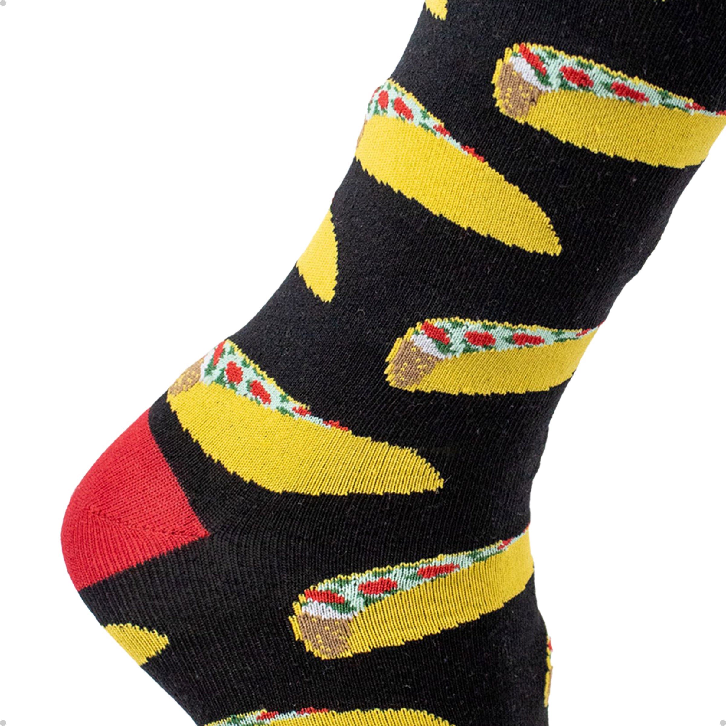 Meia Divertida Estampada Oddo Cano Longo Preta Tacos Mexicanos