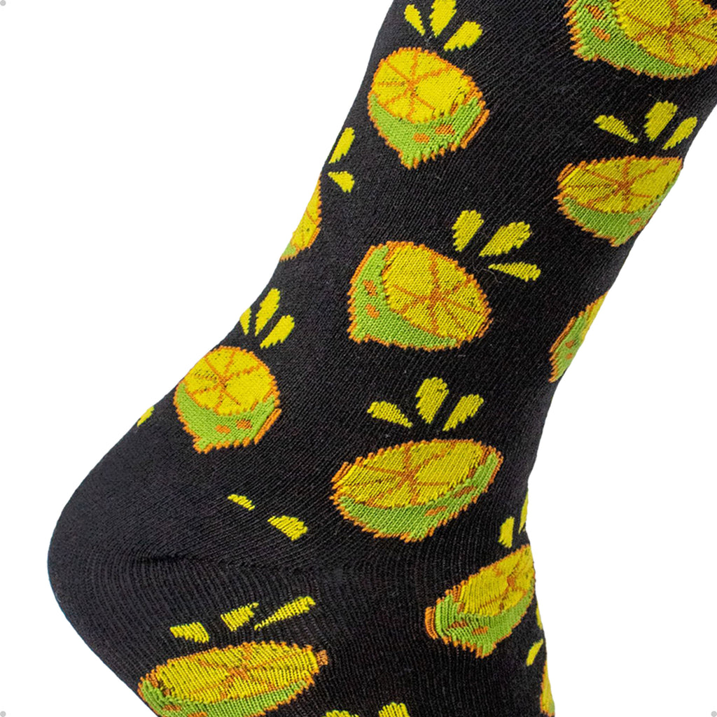 Meia Divertida Estampada Oddo Cano Longo Preta Limão