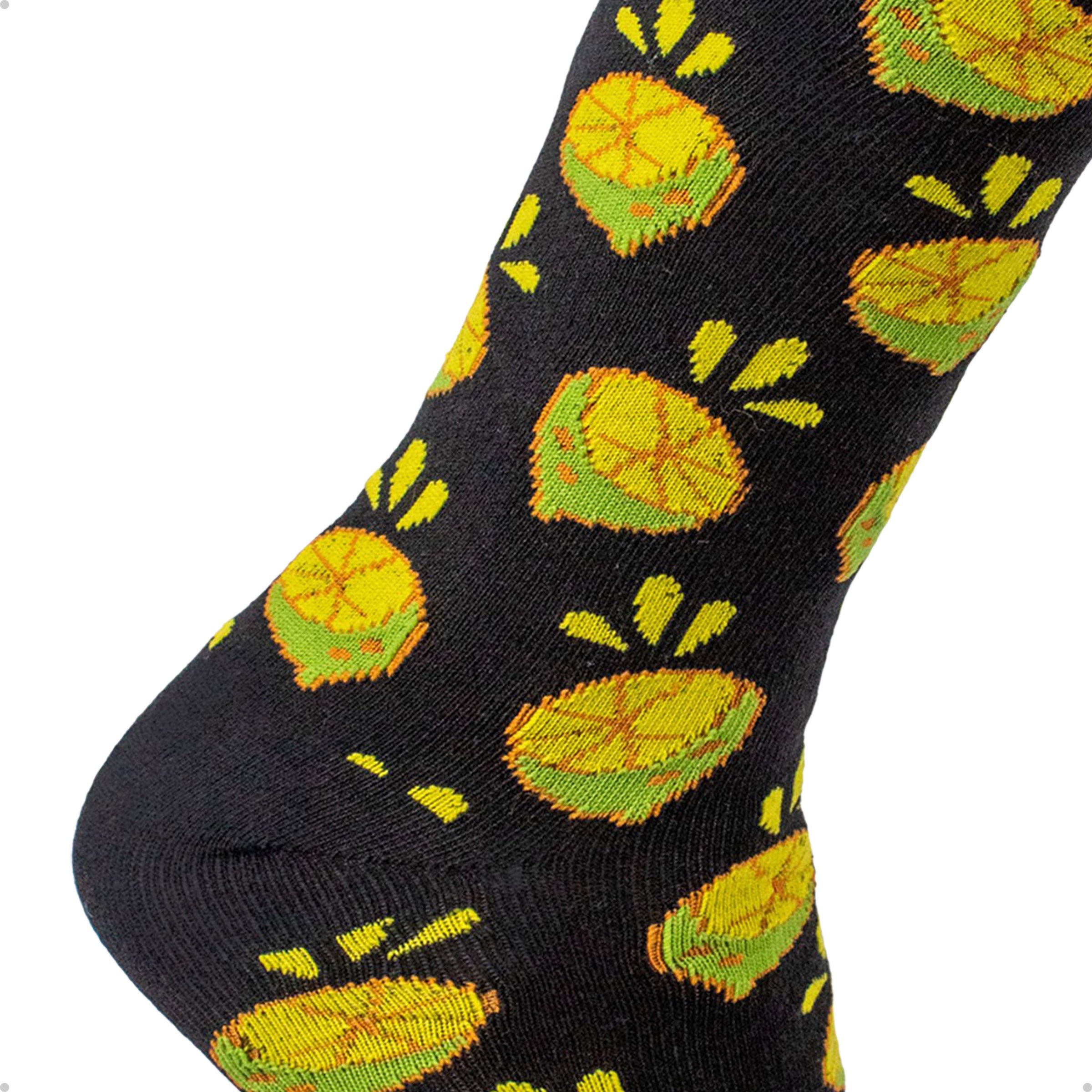 Meia Divertida Estampada Oddo Cano Longo Preta Limão