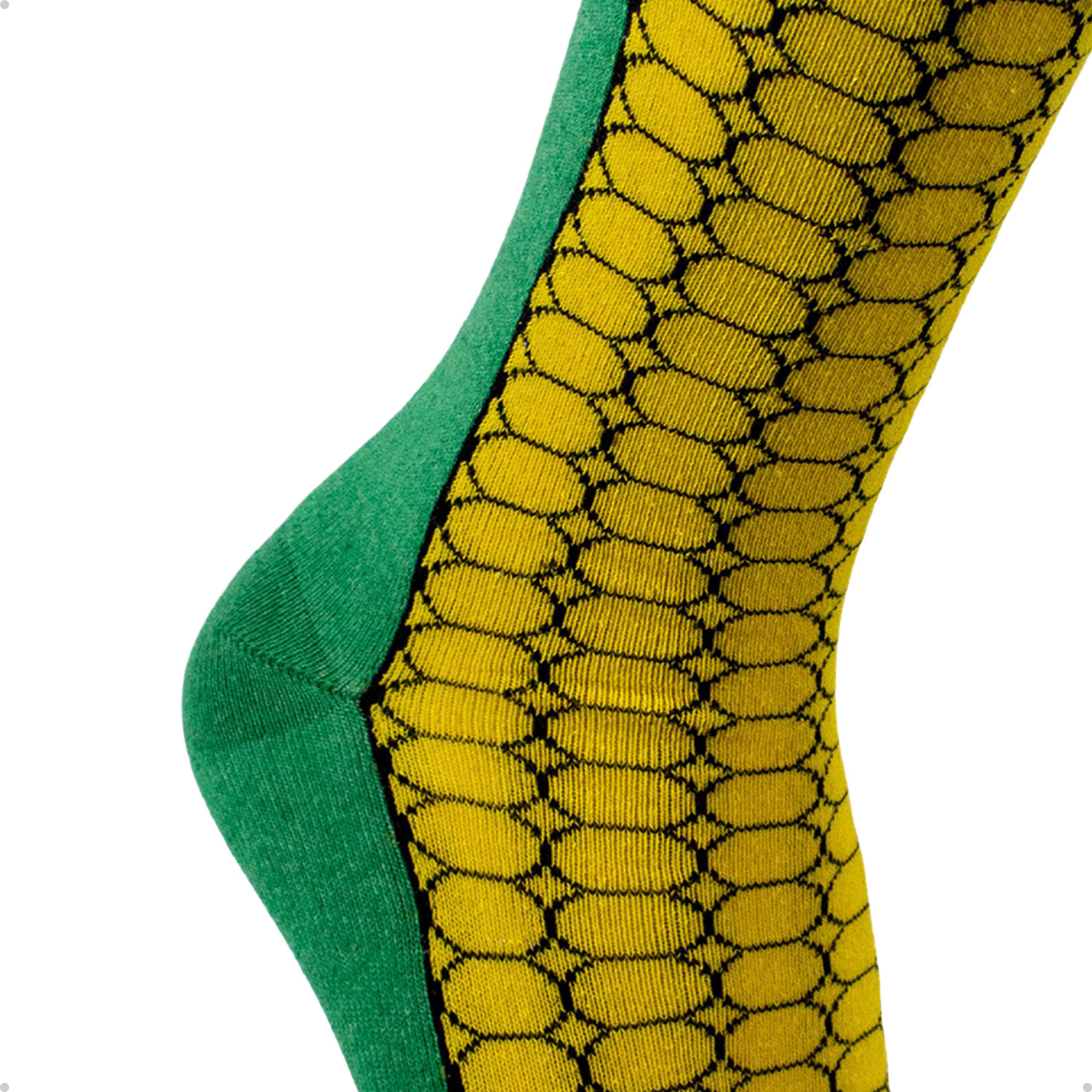 Meia Divertida Estampada Oddo Cano Longo Verde e Amarelo Milho