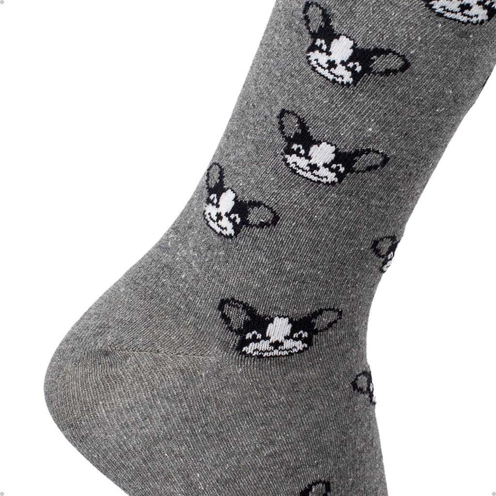 Meia Divertida Estampada Oddo Cano Longo Cinza Mini Bulldog Francês