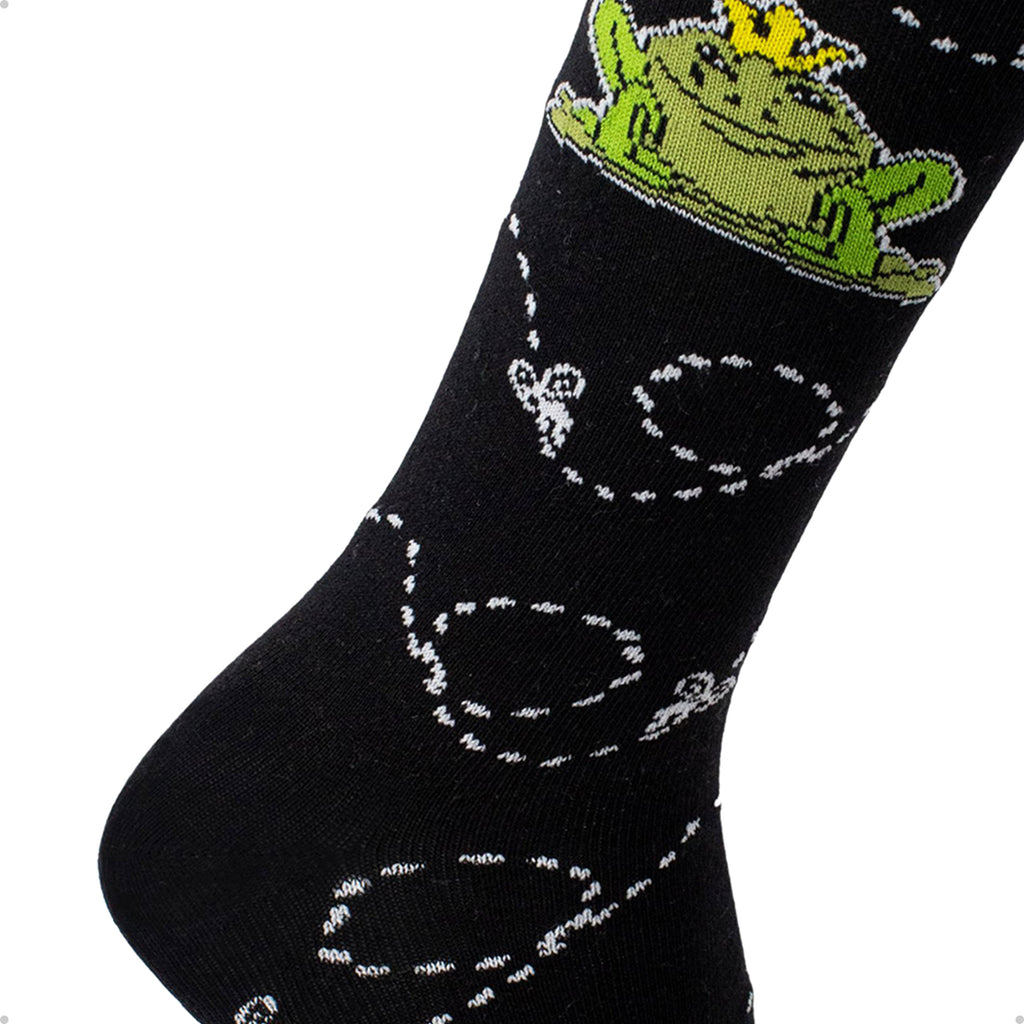 Meia Divertida Estampada Oddo Cano Longo Preta Sapo Cururu