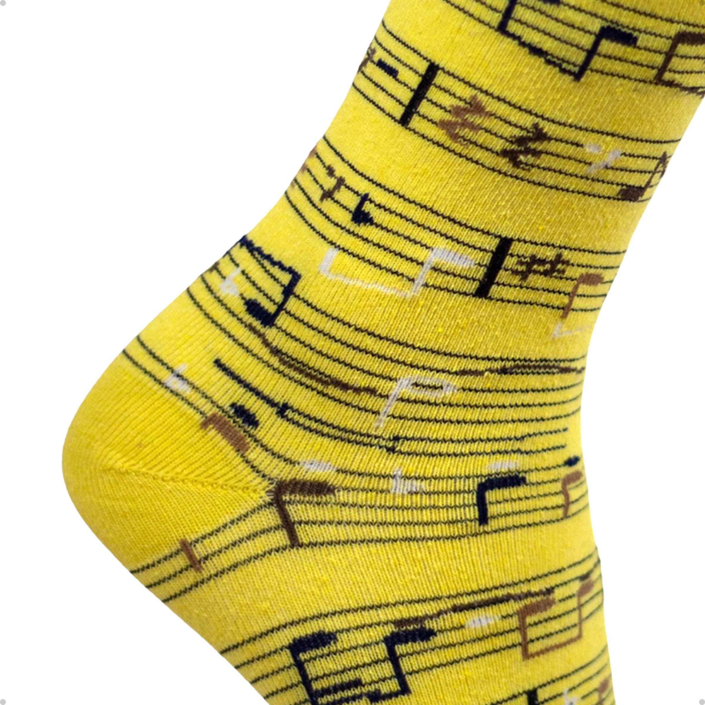 Meia Divertida Estampada Oddo Cano Longo Amarela Notas Musicais