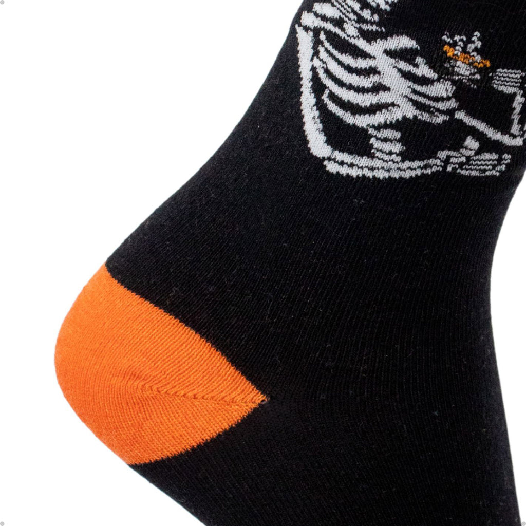 Meia Divertida Estampada Oddo Cano Longo Preto Laranja Cafeína Caveira
