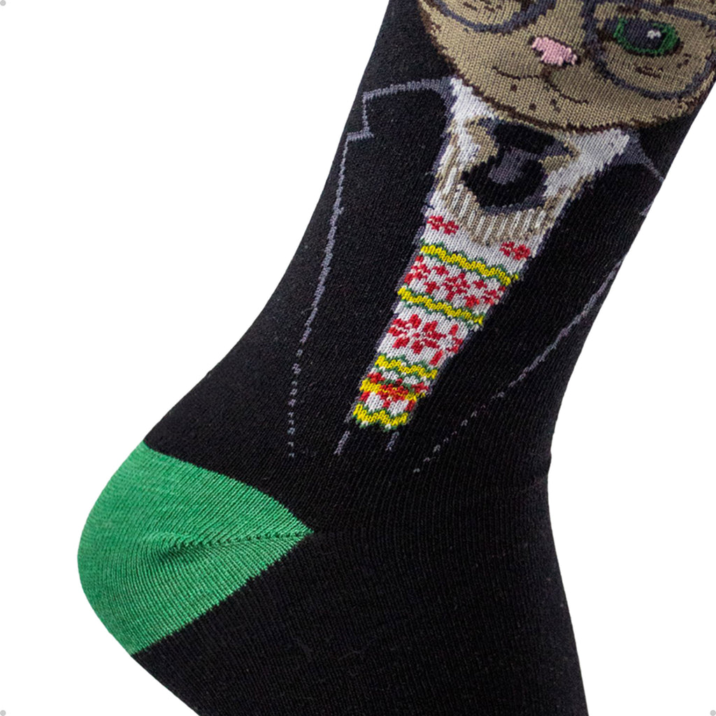 Meia Divertida Estampada Oddo Cano Longo Verde Preta Gato Óculos