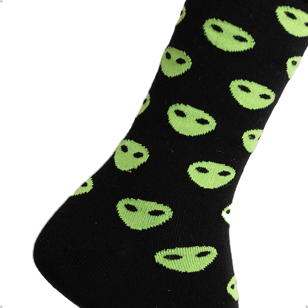 Meia Divertida Estampada Oddo Cano Longo Preta Alien
