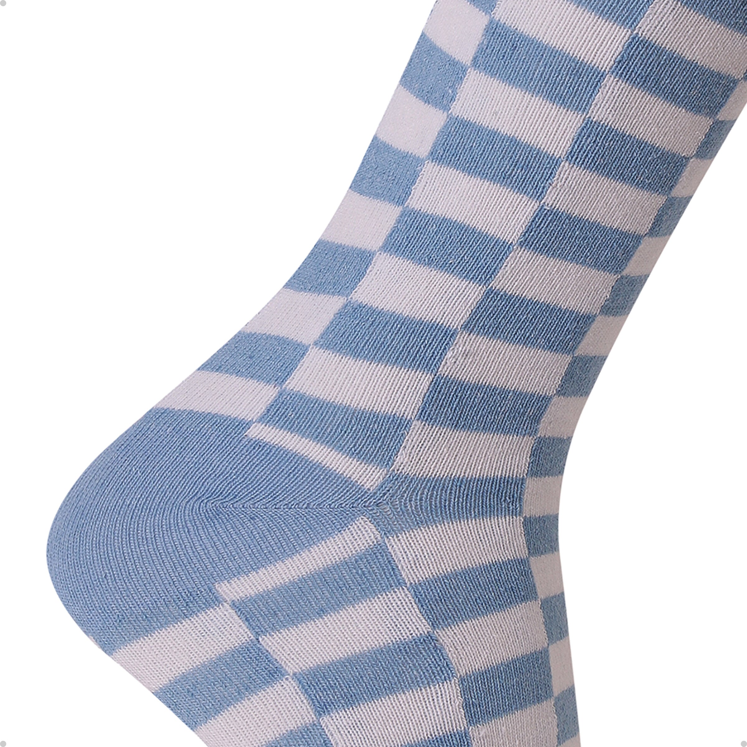 Meia Divertida Estampada Oddo Cano Longo Azul Branca Quadriculada