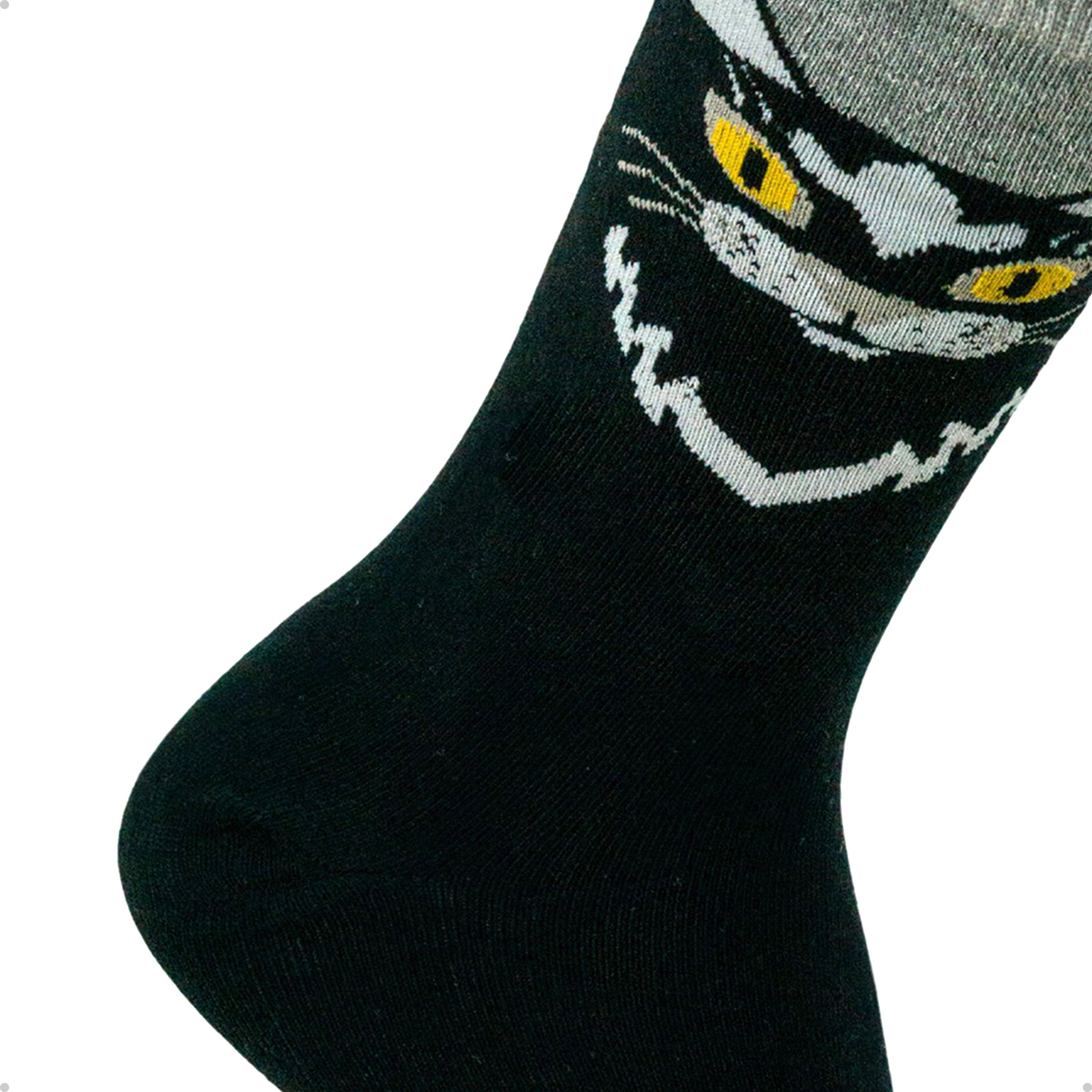 Meia Divertida Estampada Oddo Cano Longo Preta Gato Salem