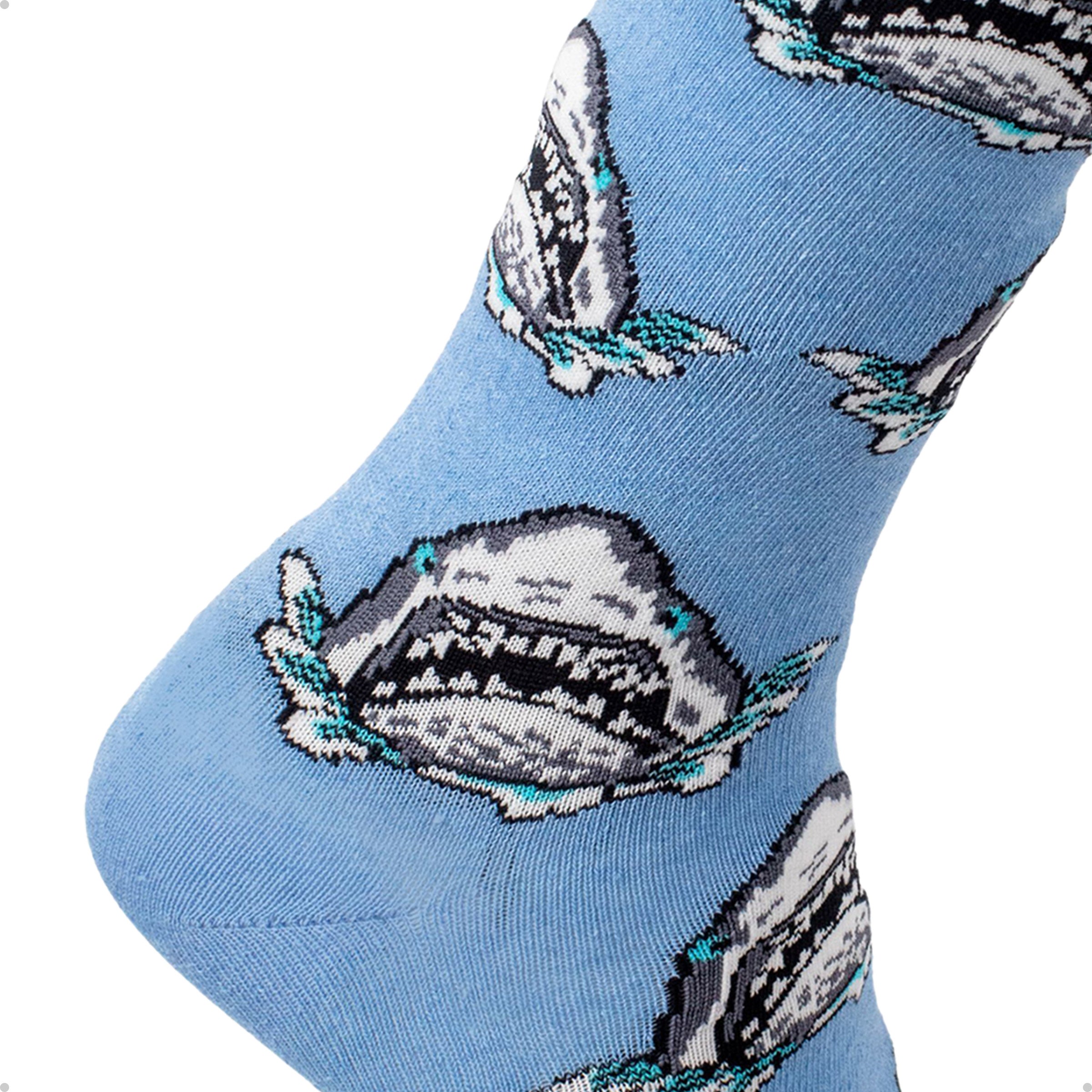 Meia Divertida Estampada Oddo Cano Longo Azul Tubarão Shark