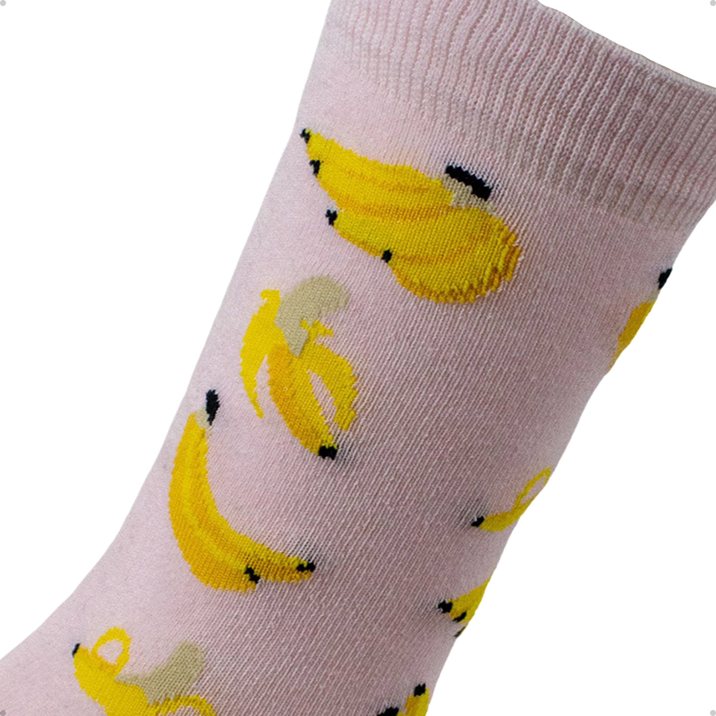 Meia Divertida Estampada Oddo Cano Longo Rosa Banana