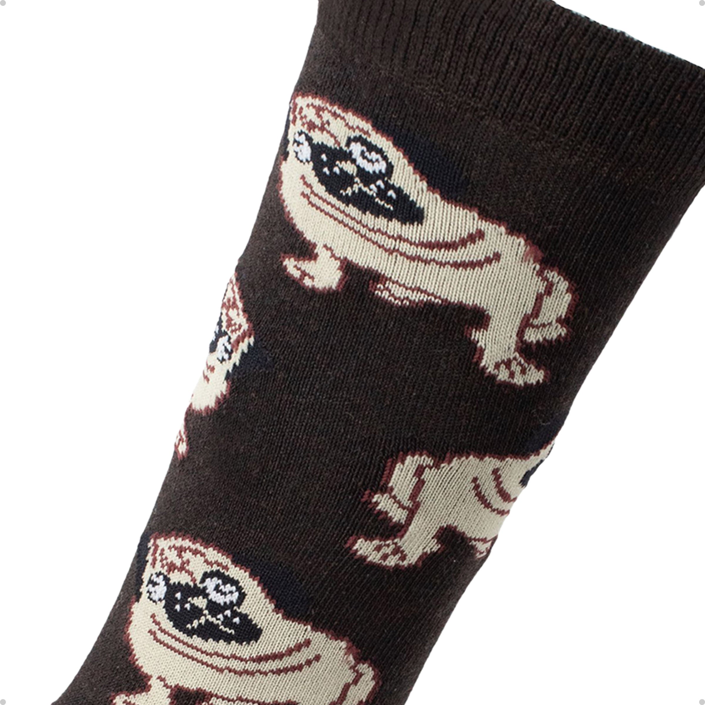 Meia Divertida Estampada Oddo Cano Longo Marrom Cachorro Pug