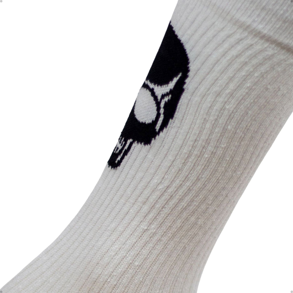 Meia Divertida Estampada Oddo Cano Longo Branca Caveira