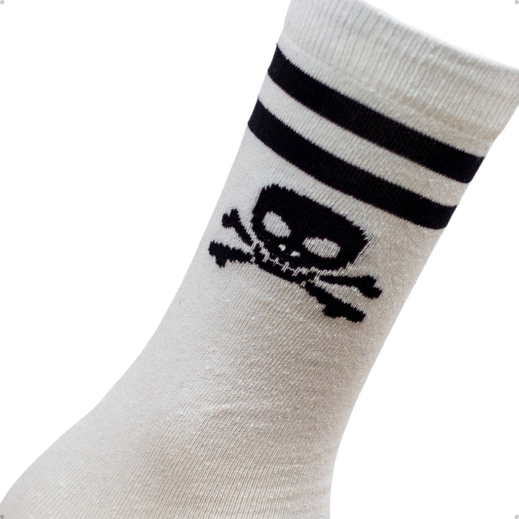 Meia Divertida Estampada Oddo Cano Longo Branca Caveira Com Listras