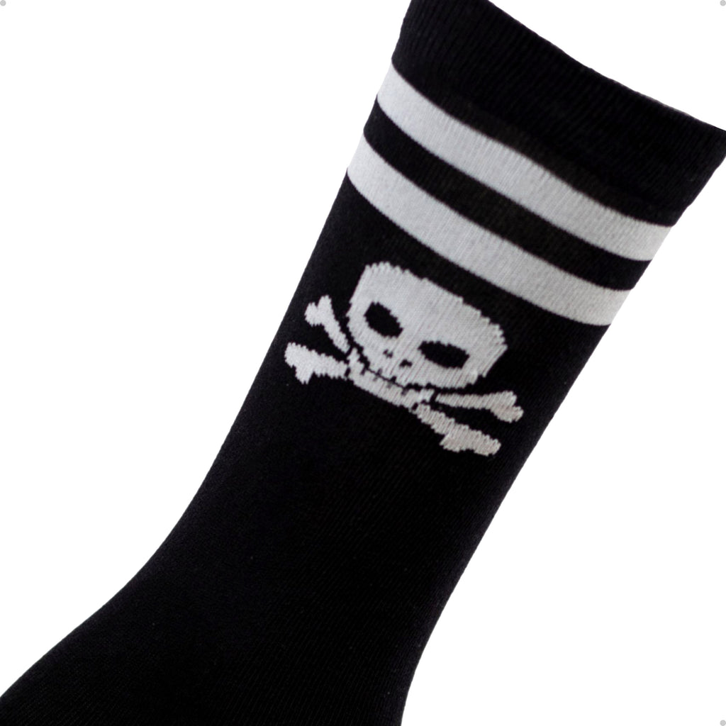 Meia Divertida Estampada Oddo Cano Longo Preta Caveira Com Listras