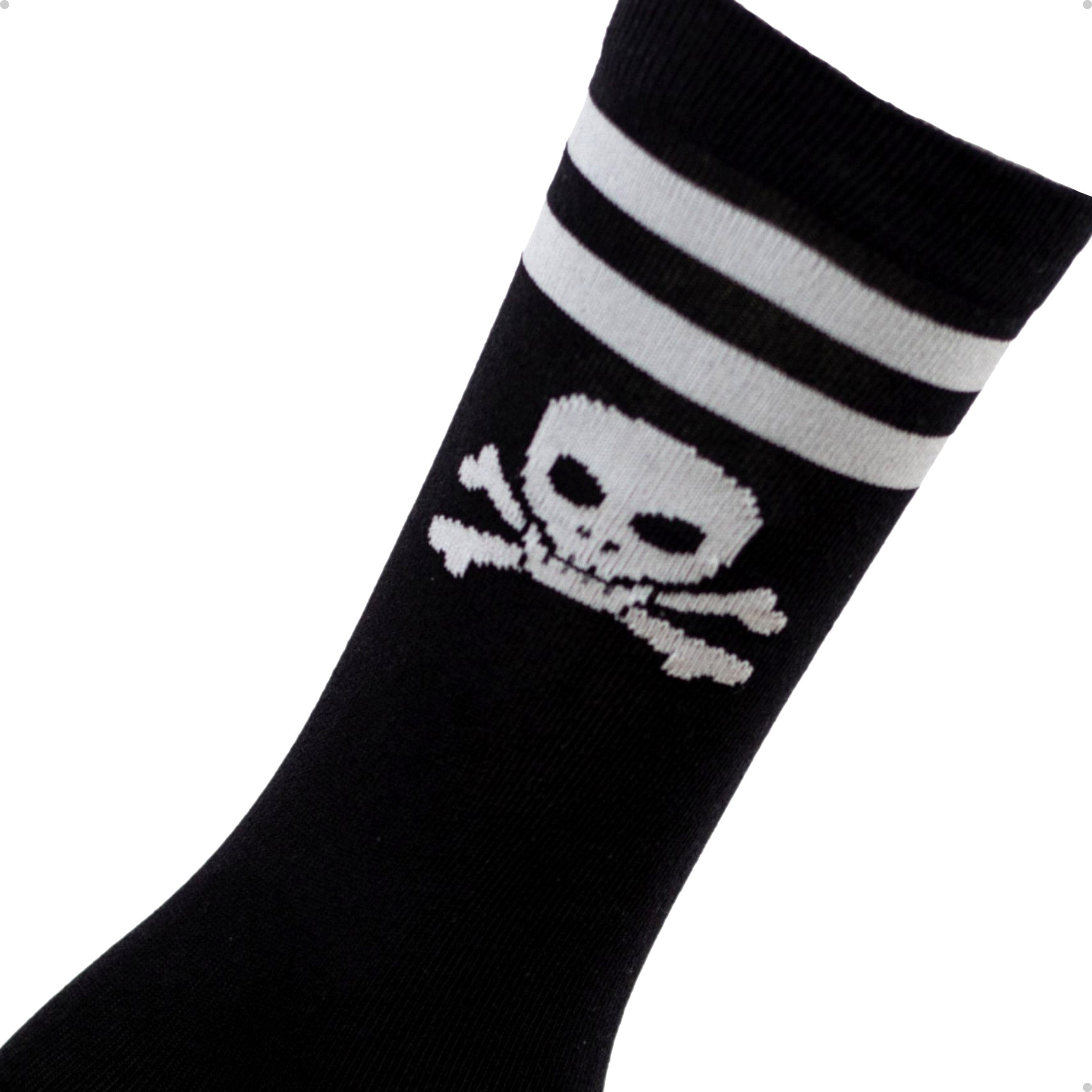 Meia Divertida Estampada Oddo Cano Longo Preta Caveira Com Listras