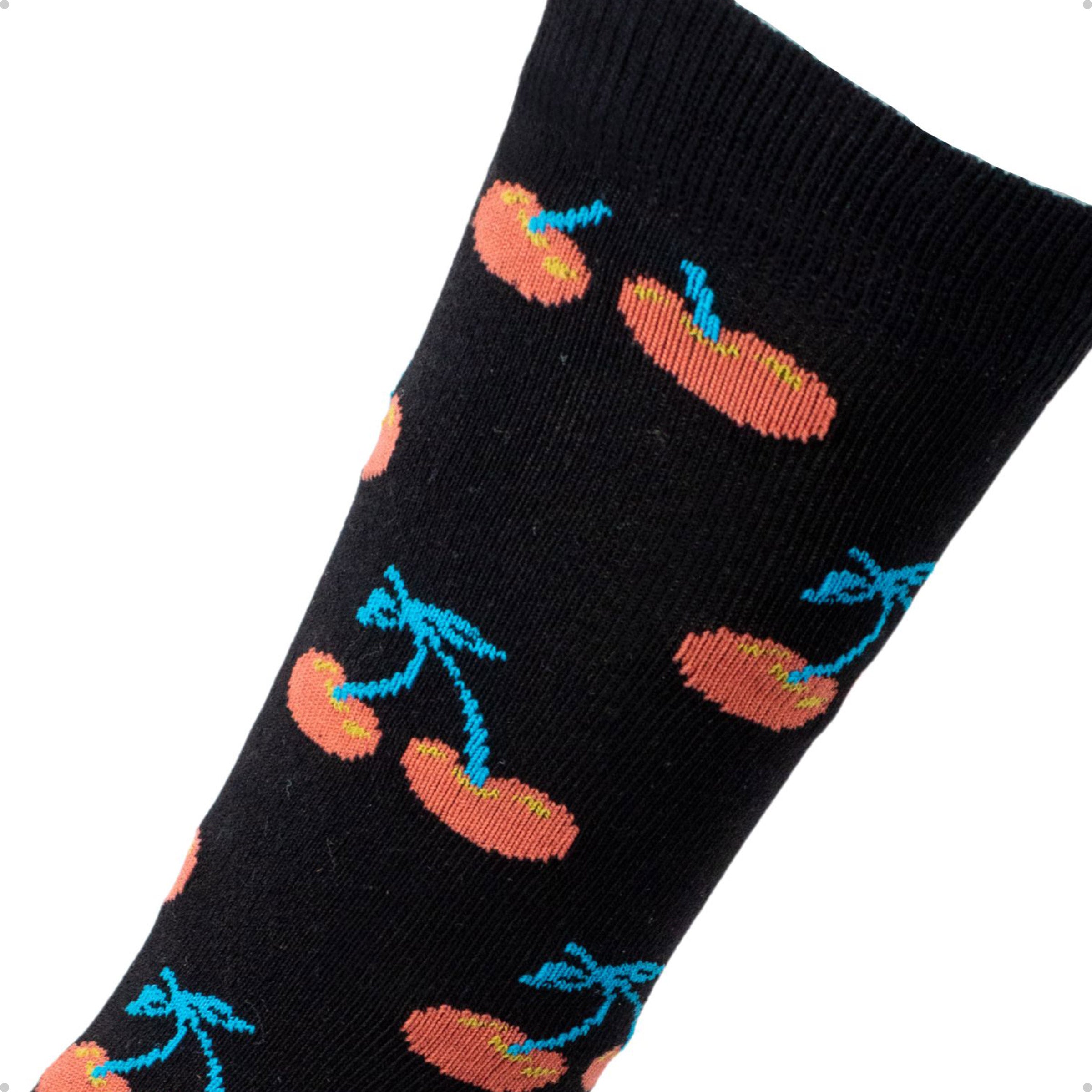 Meia Divertida Estampada Oddo Cano Longo Preta Cereja