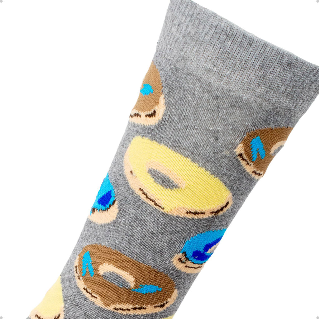 Meia Divertida Estampada Oddo Cano Longo Cinza Amarelo Azul Donut