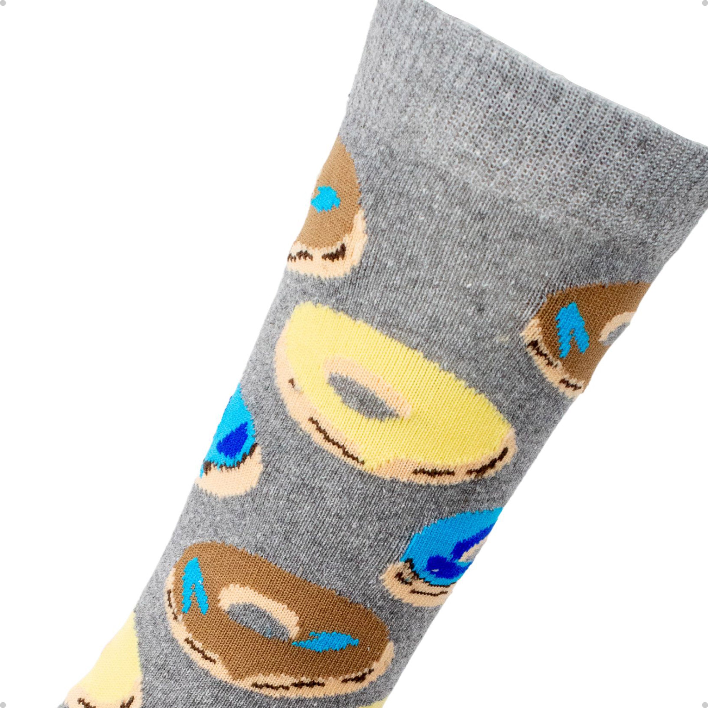 Meia Divertida Estampada Oddo Cano Longo Cinza Amarelo Azul Donut