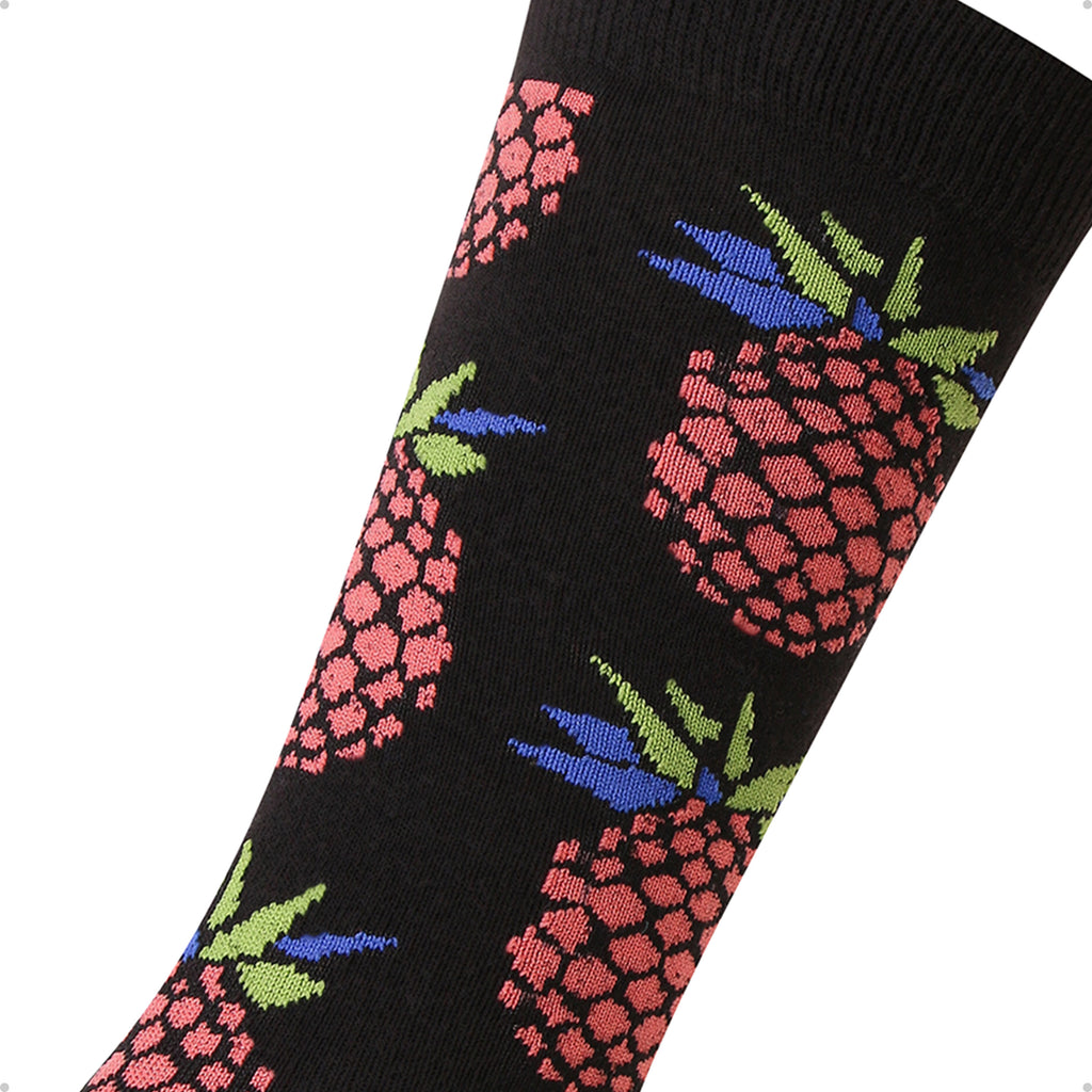 Meia Divertida Estampada Oddo Cano Longo Preta Abacaxi